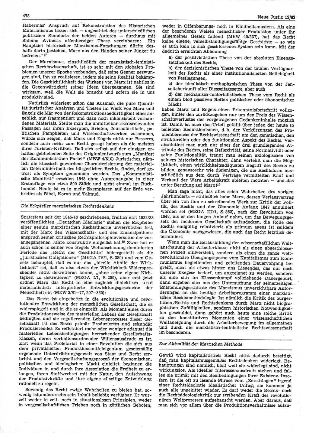 Neue Justiz (NJ), Zeitschrift für sozialistisches Recht und Gesetzlichkeit [Deutsche Demokratische Republik (DDR)], 37. Jahrgang 1983, Seite 478 (NJ DDR 1983, S. 478)