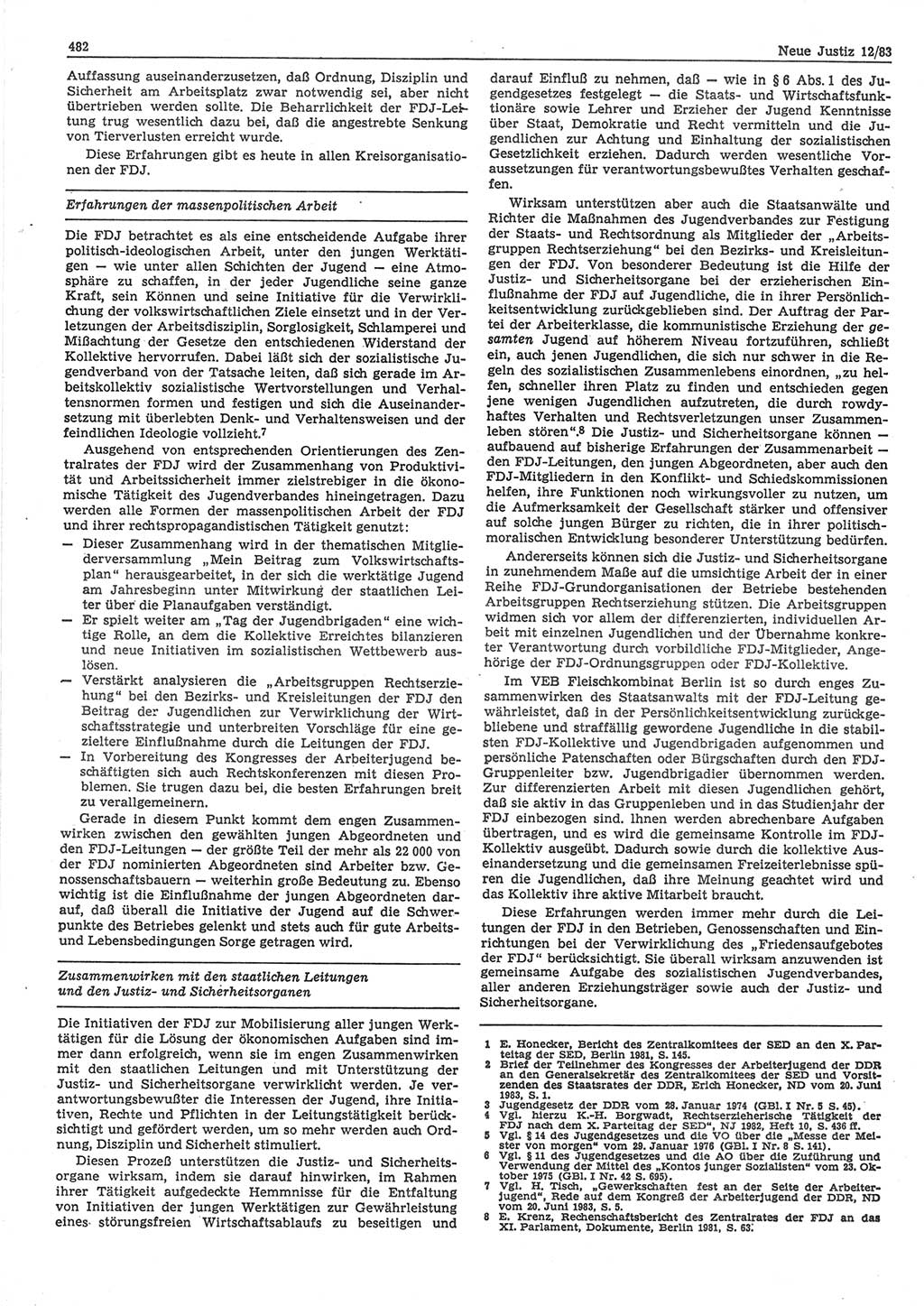 Neue Justiz (NJ), Zeitschrift für sozialistisches Recht und Gesetzlichkeit [Deutsche Demokratische Republik (DDR)], 37. Jahrgang 1983, Seite 482 (NJ DDR 1983, S. 482)