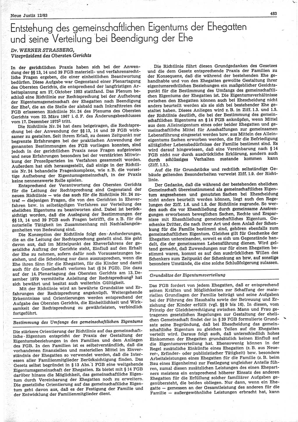 Neue Justiz (NJ), Zeitschrift für sozialistisches Recht und Gesetzlichkeit [Deutsche Demokratische Republik (DDR)], 37. Jahrgang 1983, Seite 483 (NJ DDR 1983, S. 483)