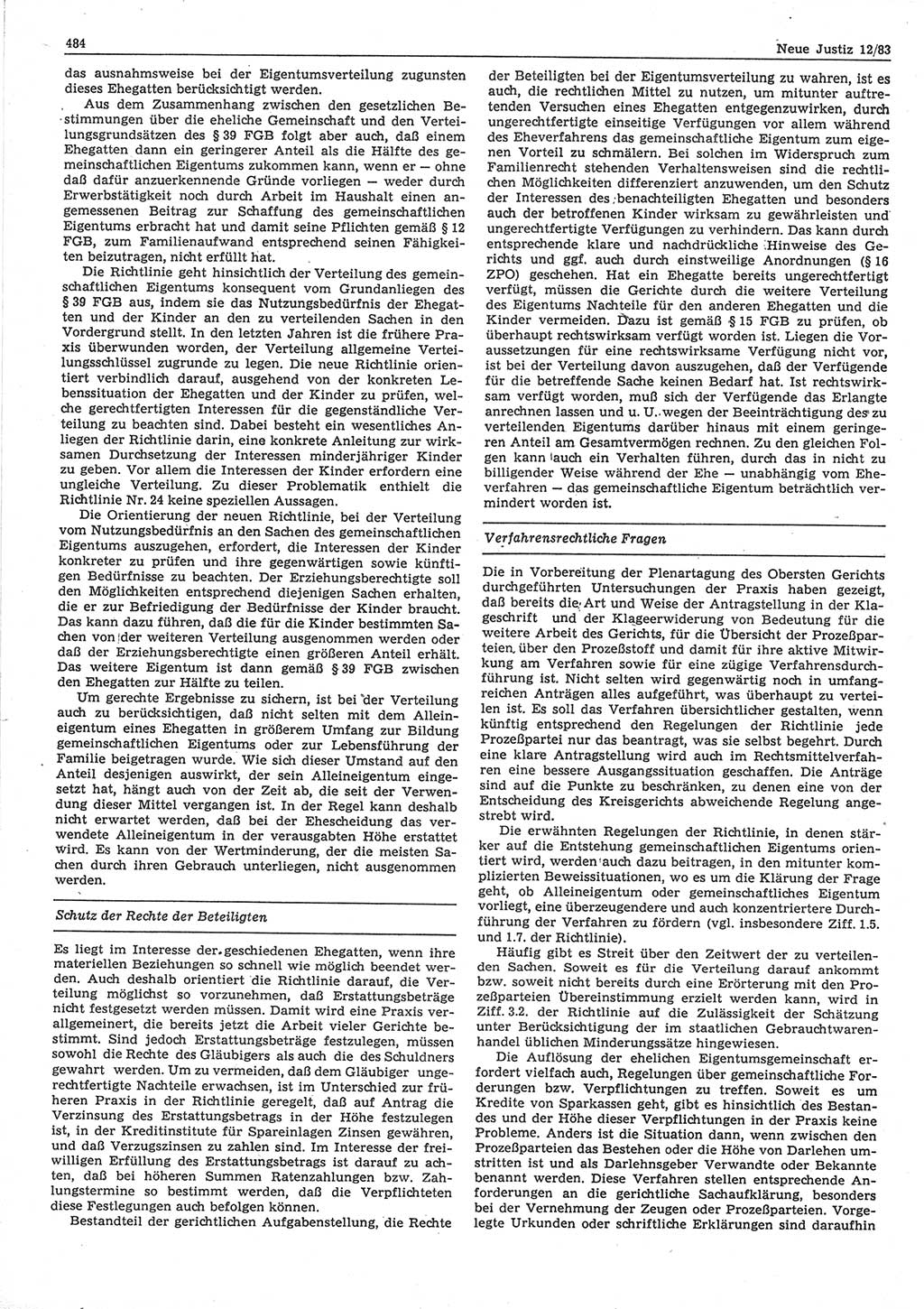 Neue Justiz (NJ), Zeitschrift für sozialistisches Recht und Gesetzlichkeit [Deutsche Demokratische Republik (DDR)], 37. Jahrgang 1983, Seite 484 (NJ DDR 1983, S. 484)