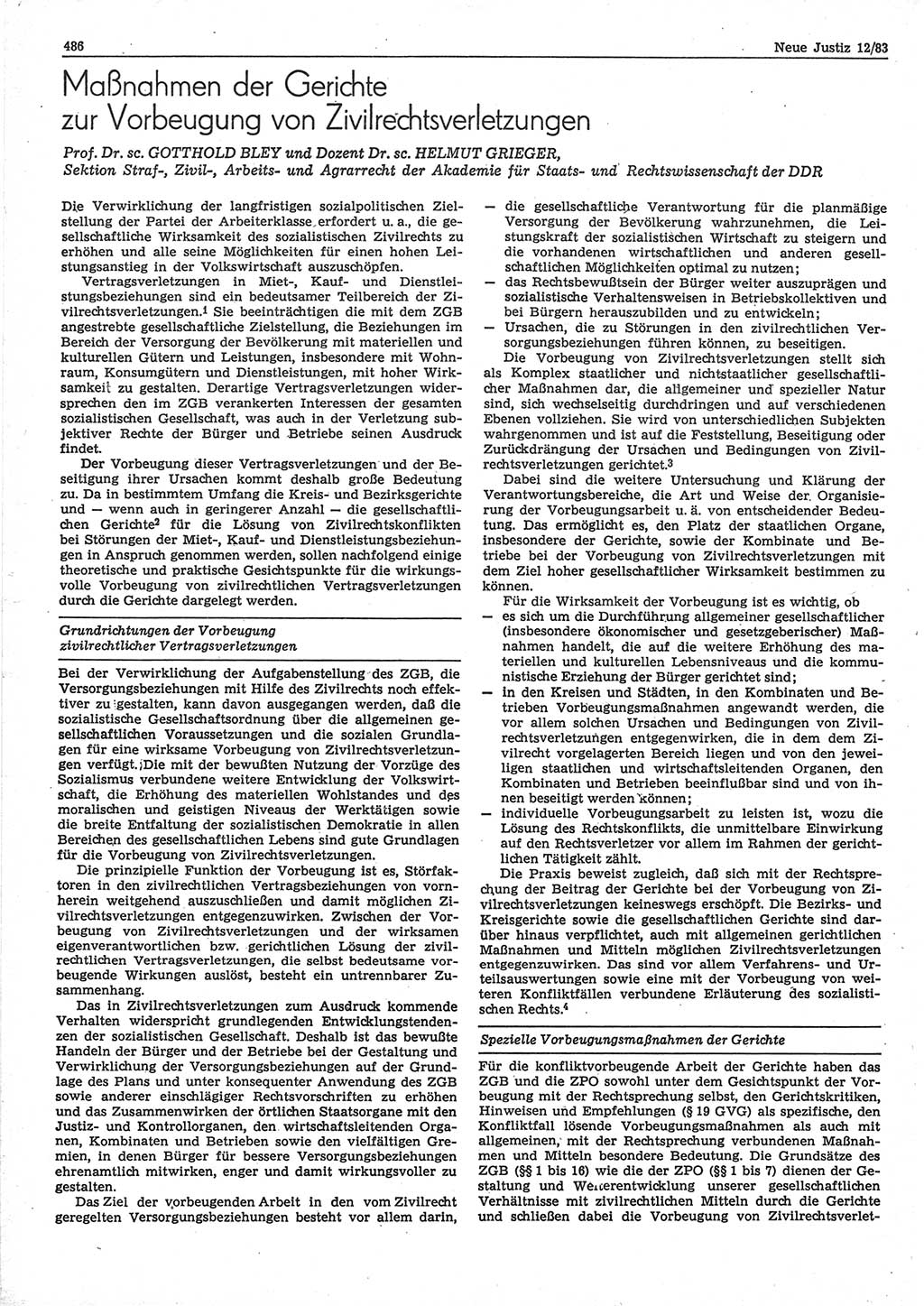 Neue Justiz (NJ), Zeitschrift für sozialistisches Recht und Gesetzlichkeit [Deutsche Demokratische Republik (DDR)], 37. Jahrgang 1983, Seite 486 (NJ DDR 1983, S. 486)