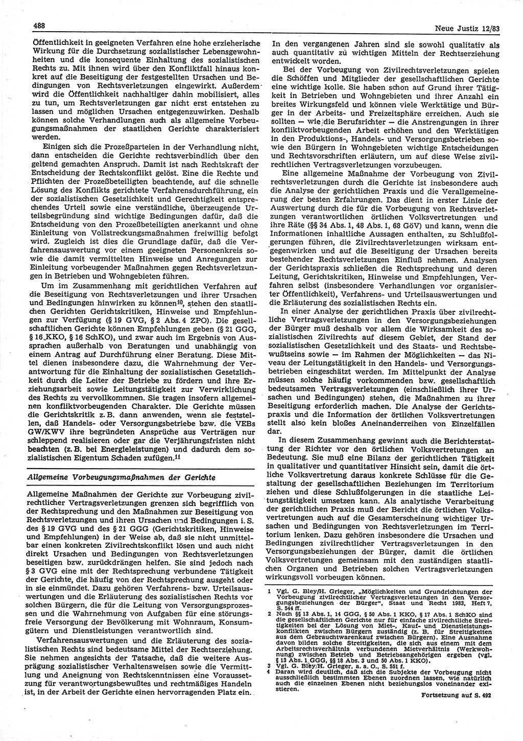 Neue Justiz (NJ), Zeitschrift für sozialistisches Recht und Gesetzlichkeit [Deutsche Demokratische Republik (DDR)], 37. Jahrgang 1983, Seite 488 (NJ DDR 1983, S. 488)