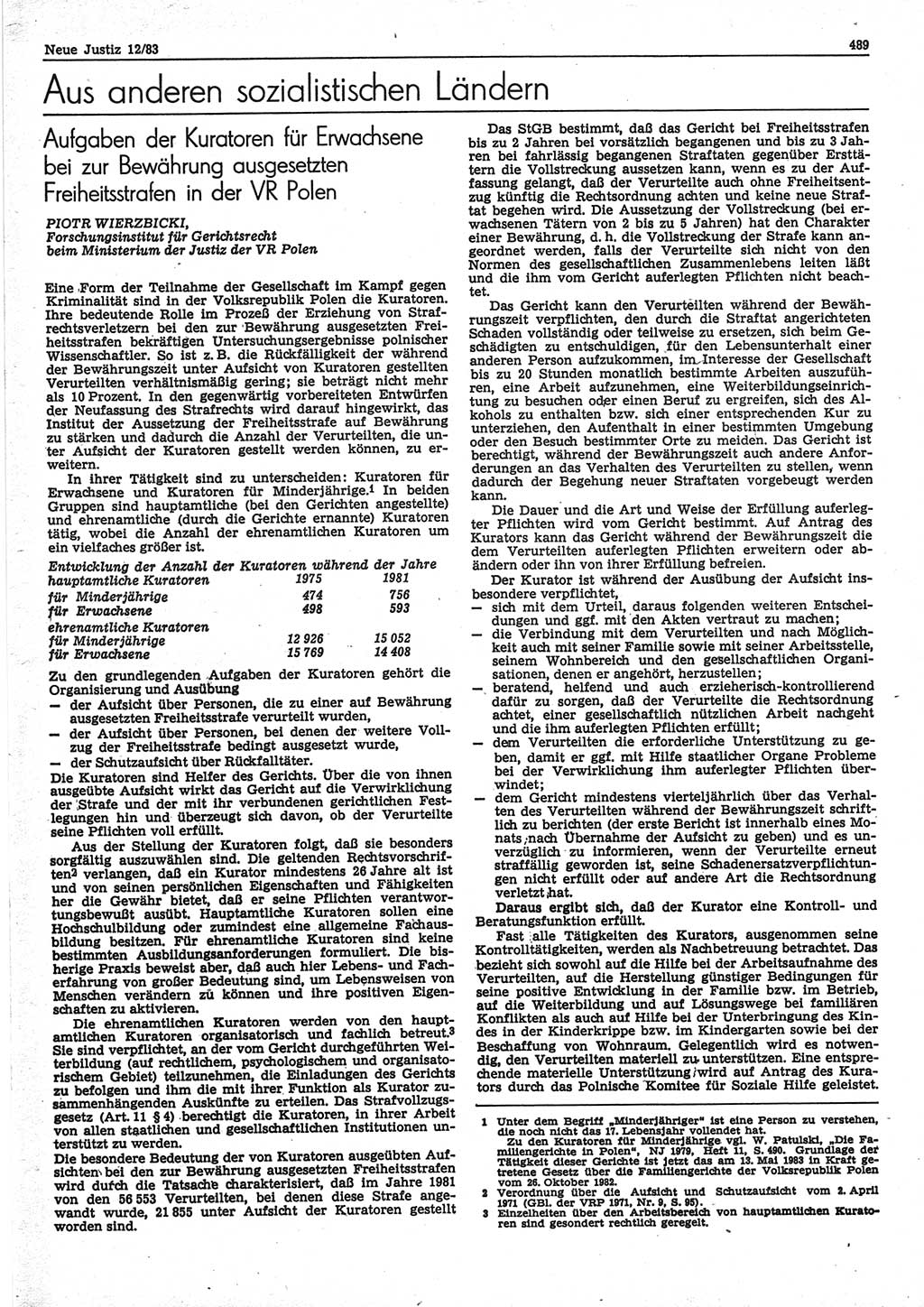 Neue Justiz (NJ), Zeitschrift für sozialistisches Recht und Gesetzlichkeit [Deutsche Demokratische Republik (DDR)], 37. Jahrgang 1983, Seite 489 (NJ DDR 1983, S. 489)