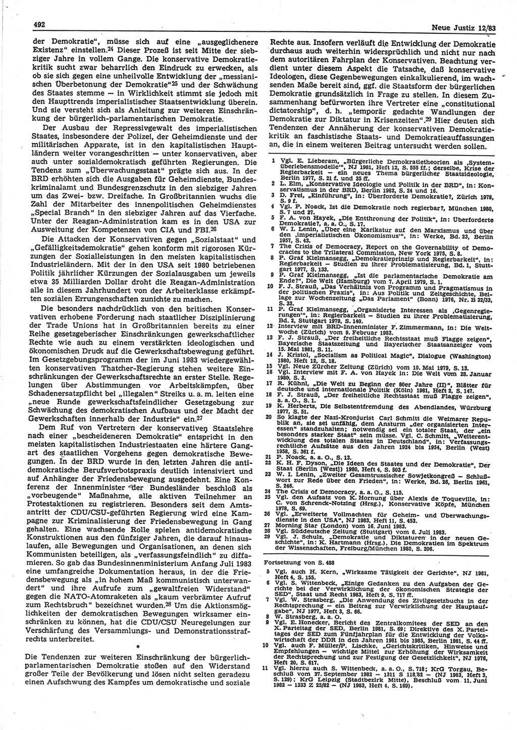 Neue Justiz (NJ), Zeitschrift für sozialistisches Recht und Gesetzlichkeit [Deutsche Demokratische Republik (DDR)], 37. Jahrgang 1983, Seite 492 (NJ DDR 1983, S. 492)