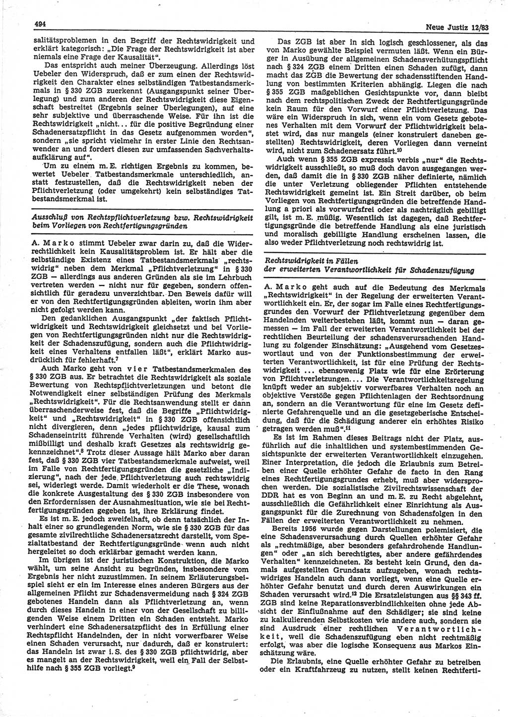 Neue Justiz (NJ), Zeitschrift für sozialistisches Recht und Gesetzlichkeit [Deutsche Demokratische Republik (DDR)], 37. Jahrgang 1983, Seite 494 (NJ DDR 1983, S. 494)
