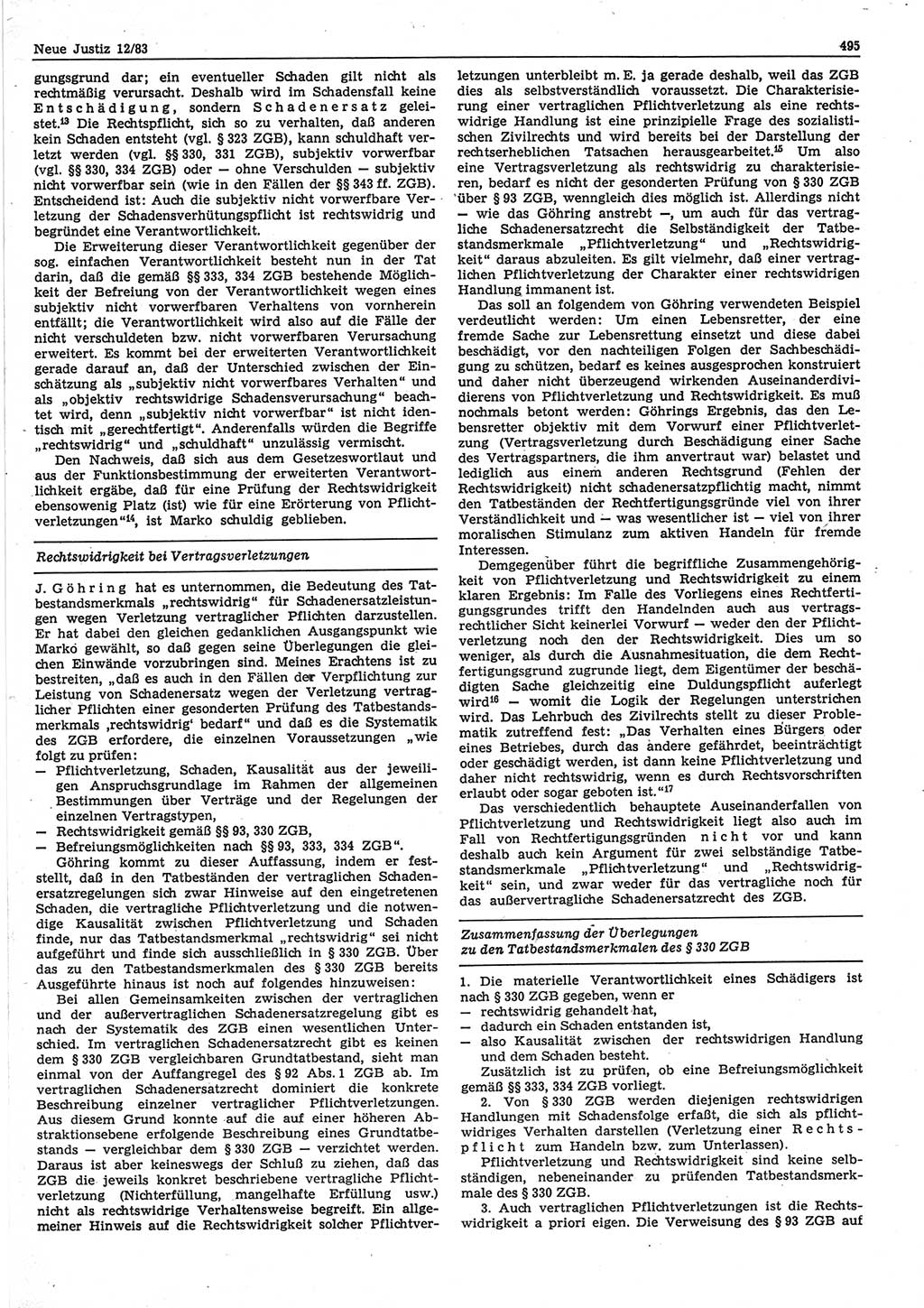 Neue Justiz (NJ), Zeitschrift für sozialistisches Recht und Gesetzlichkeit [Deutsche Demokratische Republik (DDR)], 37. Jahrgang 1983, Seite 495 (NJ DDR 1983, S. 495)
