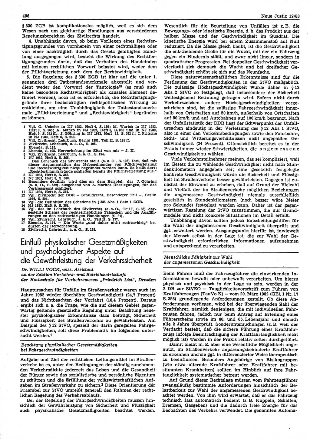 Neue Justiz (NJ), Zeitschrift für sozialistisches Recht und Gesetzlichkeit [Deutsche Demokratische Republik (DDR)], 37. Jahrgang 1983, Seite 496 (NJ DDR 1983, S. 496)