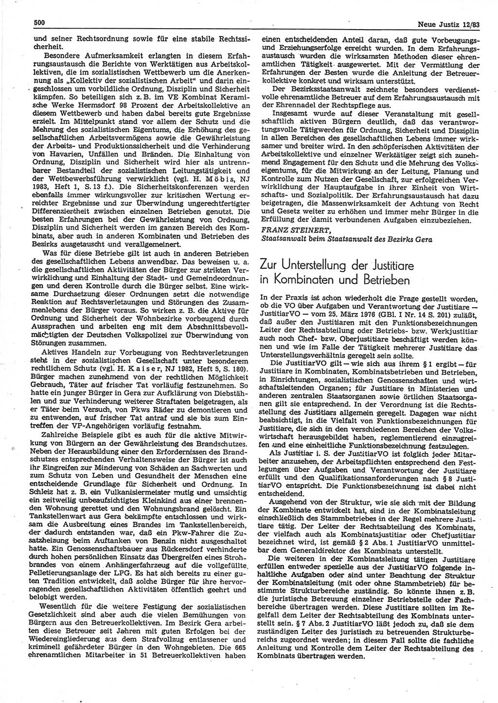 Neue Justiz (NJ), Zeitschrift für sozialistisches Recht und Gesetzlichkeit [Deutsche Demokratische Republik (DDR)], 37. Jahrgang 1983, Seite 500 (NJ DDR 1983, S. 500)