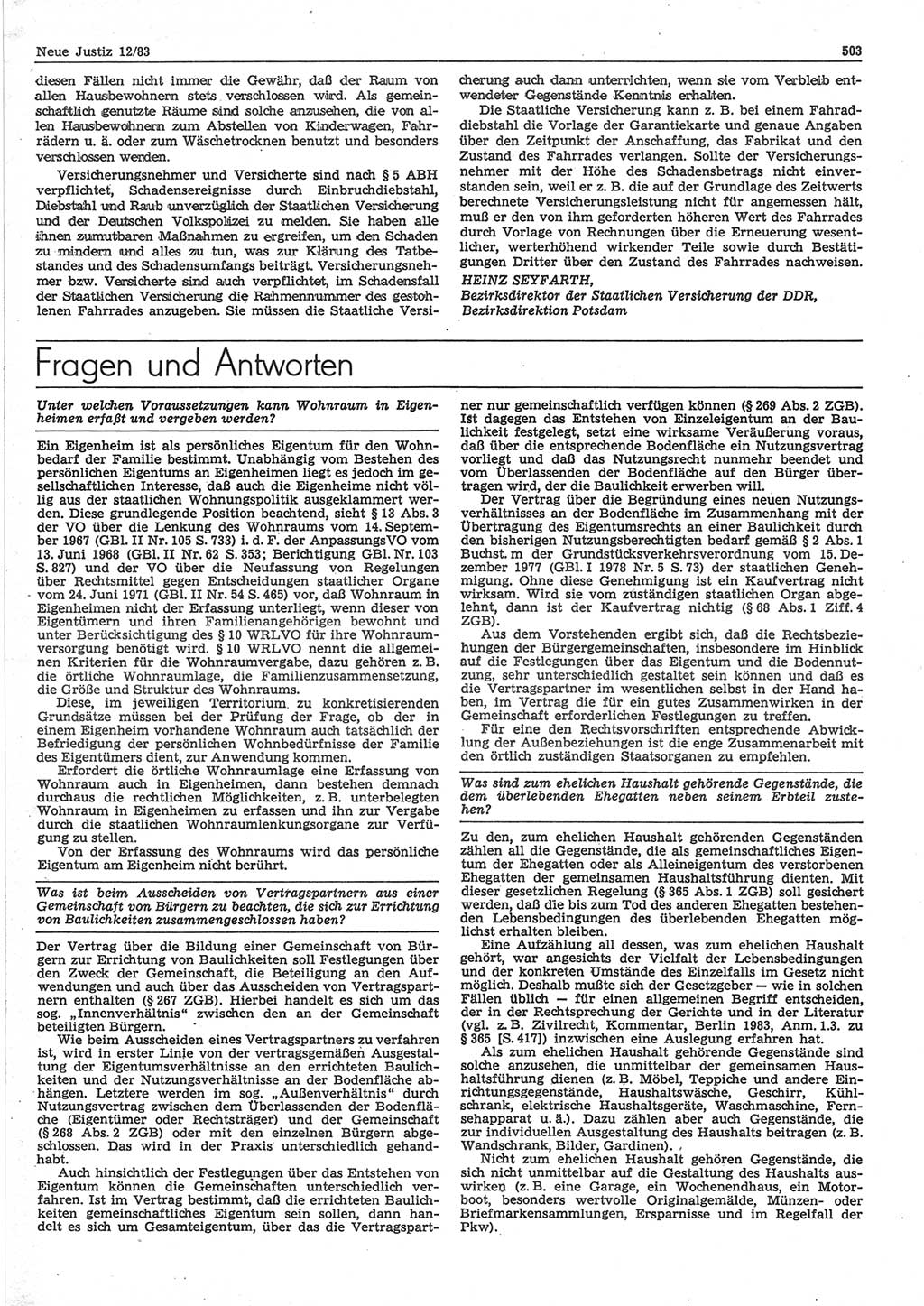 Neue Justiz (NJ), Zeitschrift für sozialistisches Recht und Gesetzlichkeit [Deutsche Demokratische Republik (DDR)], 37. Jahrgang 1983, Seite 503 (NJ DDR 1983, S. 503)