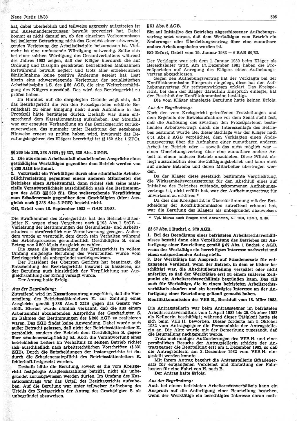 Neue Justiz (NJ), Zeitschrift für sozialistisches Recht und Gesetzlichkeit [Deutsche Demokratische Republik (DDR)], 37. Jahrgang 1983, Seite 505 (NJ DDR 1983, S. 505)