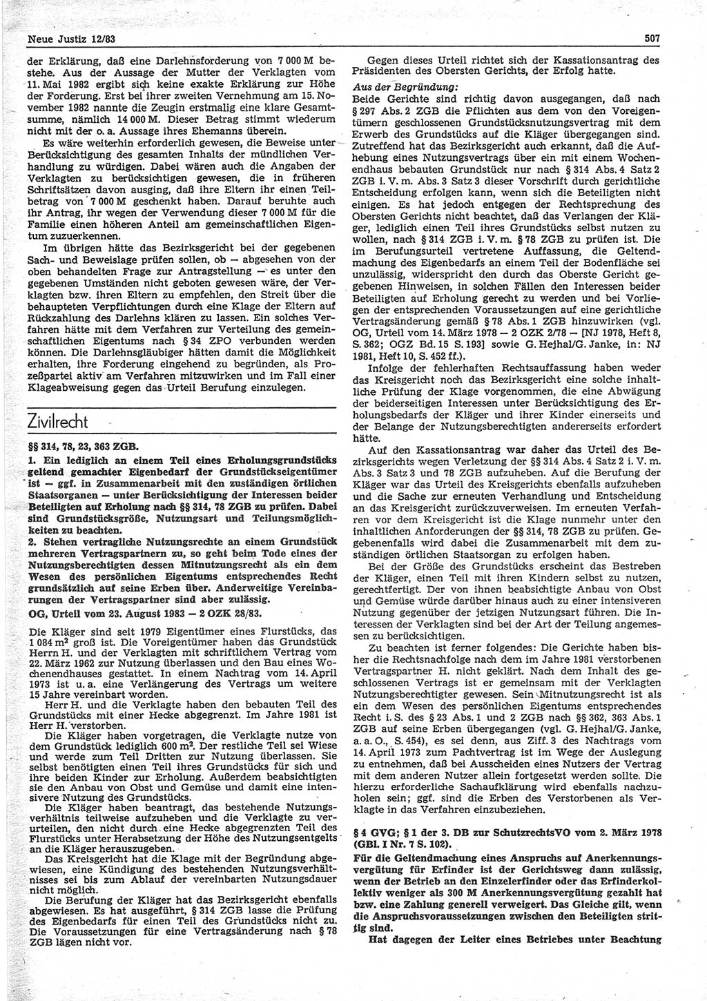 Neue Justiz (NJ), Zeitschrift für sozialistisches Recht und Gesetzlichkeit [Deutsche Demokratische Republik (DDR)], 37. Jahrgang 1983, Seite 507 (NJ DDR 1983, S. 507)