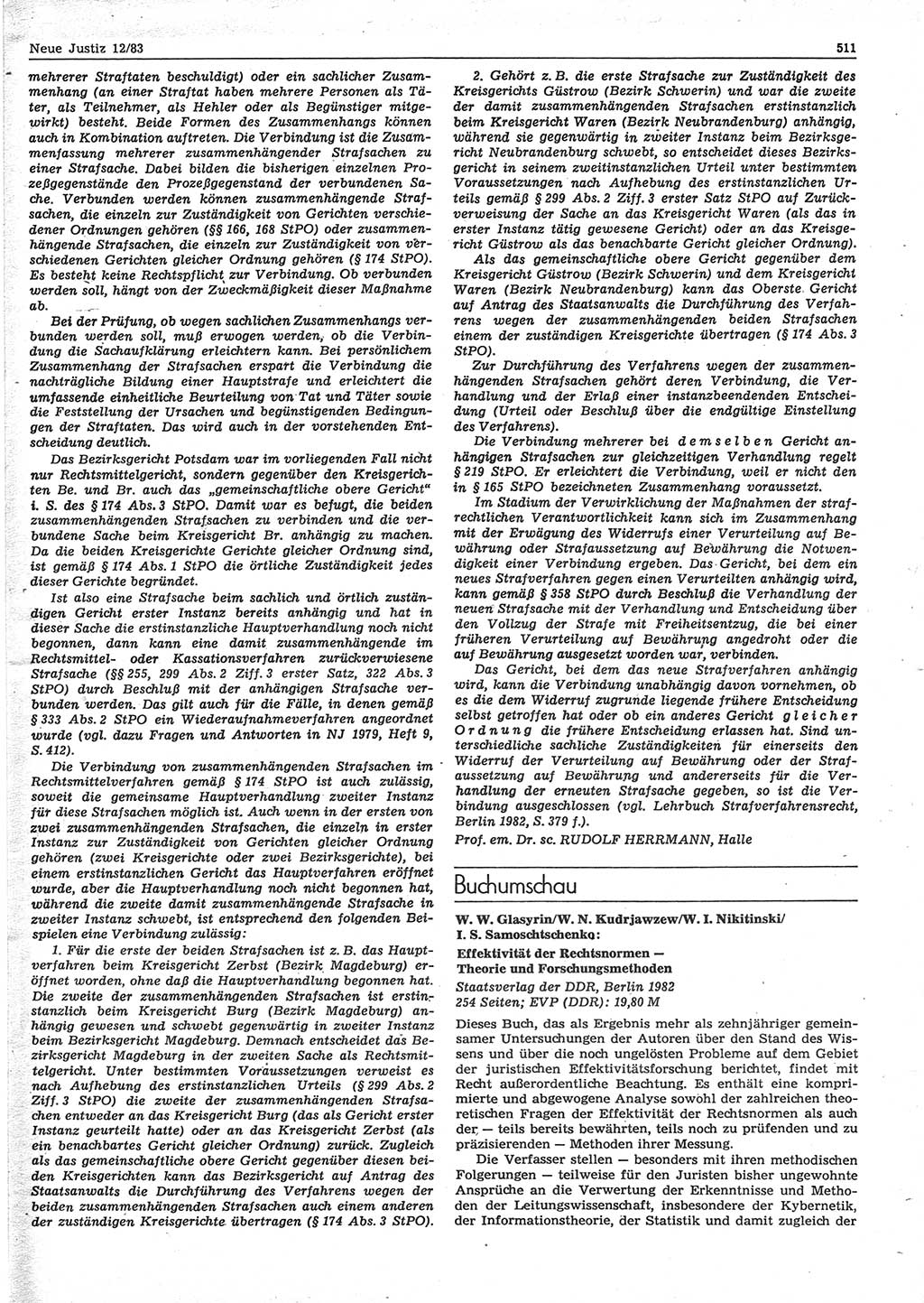 Neue Justiz (NJ), Zeitschrift für sozialistisches Recht und Gesetzlichkeit [Deutsche Demokratische Republik (DDR)], 37. Jahrgang 1983, Seite 511 (NJ DDR 1983, S. 511)