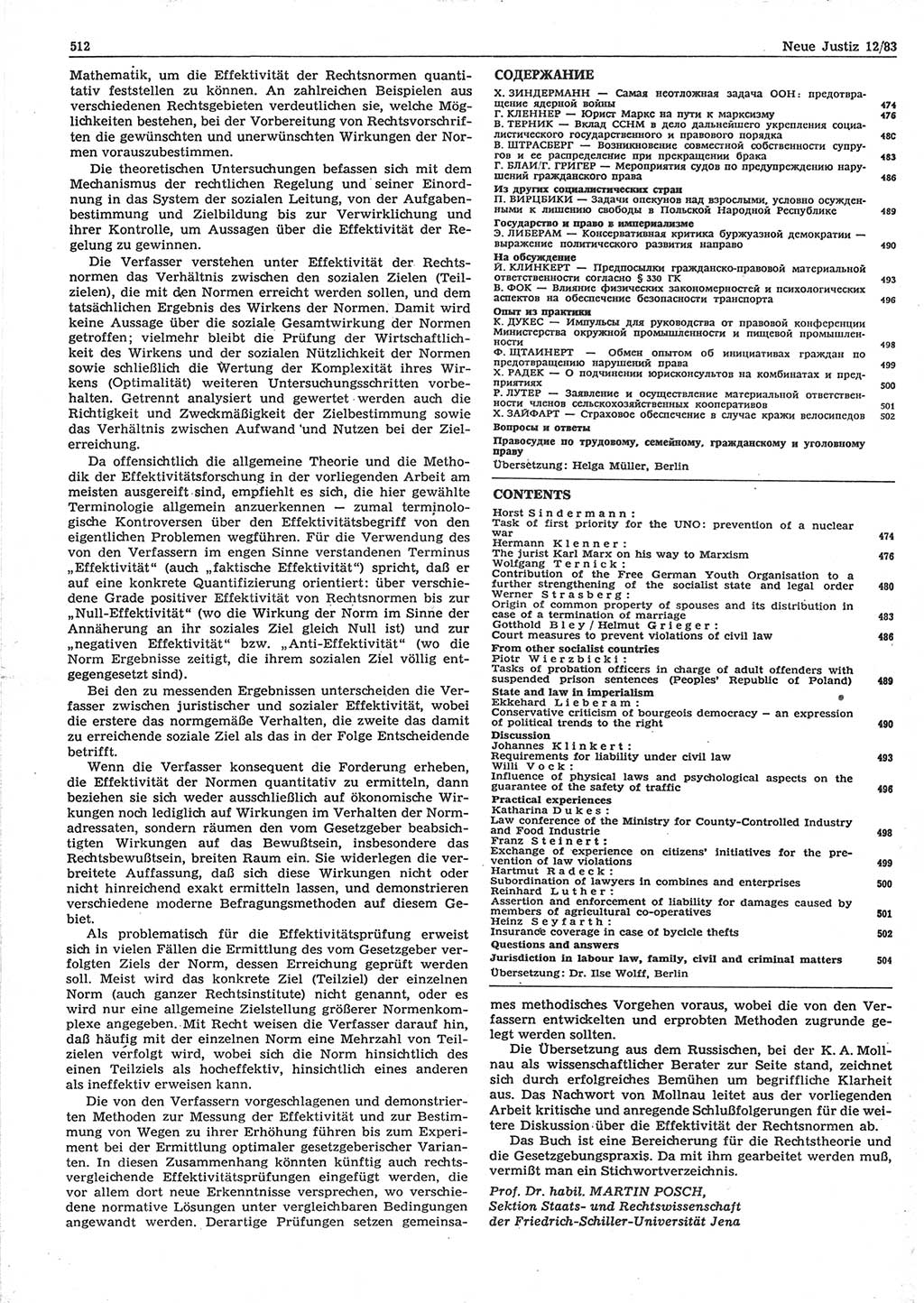 Neue Justiz (NJ), Zeitschrift für sozialistisches Recht und Gesetzlichkeit [Deutsche Demokratische Republik (DDR)], 37. Jahrgang 1983, Seite 512 (NJ DDR 1983, S. 512)