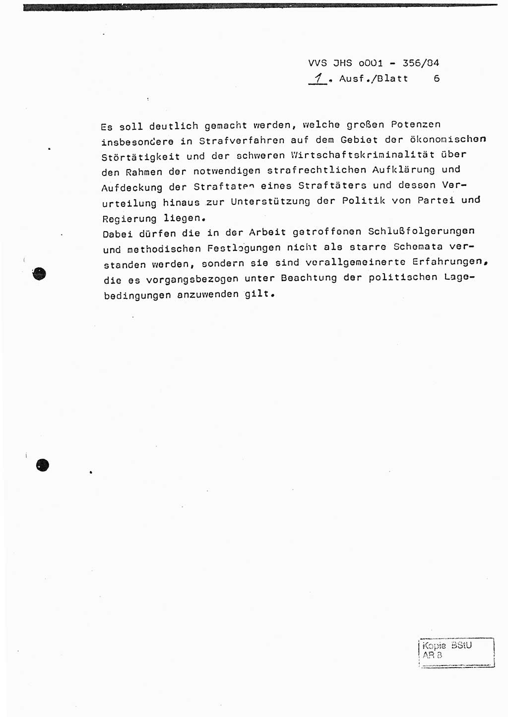 Diplomarbeit, Major Lutz Rahaus (HA Ⅸ/3), Ministerium für Staatssicherheit (MfS) [Deutsche Demokratische Republik (DDR)], Juristische Hochschule (JHS), Vertrauliche Verschlußsache (VVS) o001-356/84, Potsdam 1984, Seite 6 (Dipl.-Arb. MfS DDR JHS VVS o001-356/84 1984, S. 6)