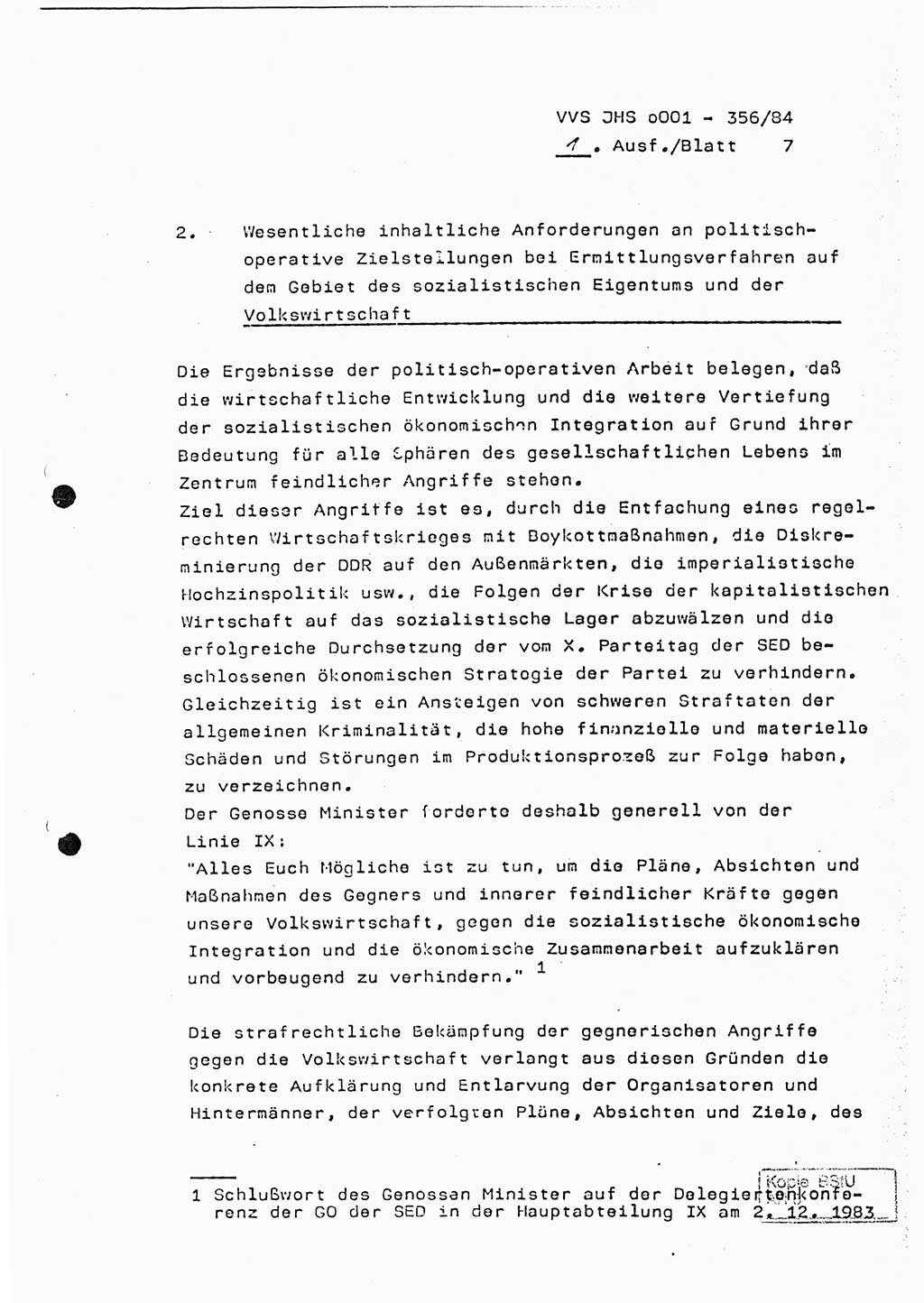 Diplomarbeit, Major Lutz Rahaus (HA Ⅸ/3), Ministerium für Staatssicherheit (MfS) [Deutsche Demokratische Republik (DDR)], Juristische Hochschule (JHS), Vertrauliche Verschlußsache (VVS) o001-356/84, Potsdam 1984, Seite 7 (Dipl.-Arb. MfS DDR JHS VVS o001-356/84 1984, S. 7)