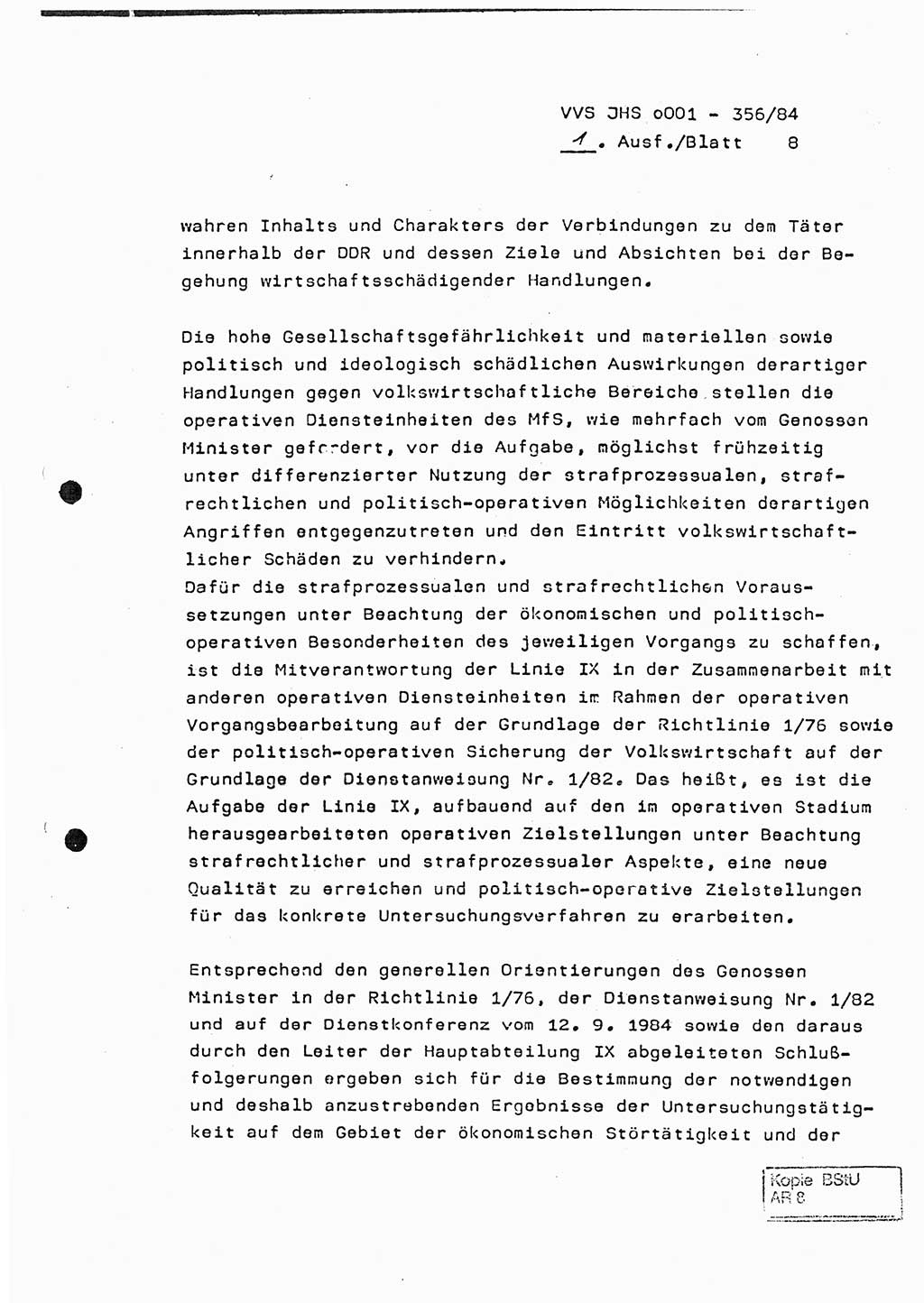 Diplomarbeit, Major Lutz Rahaus (HA Ⅸ/3), Ministerium für Staatssicherheit (MfS) [Deutsche Demokratische Republik (DDR)], Juristische Hochschule (JHS), Vertrauliche Verschlußsache (VVS) o001-356/84, Potsdam 1984, Seite 8 (Dipl.-Arb. MfS DDR JHS VVS o001-356/84 1984, S. 8)
