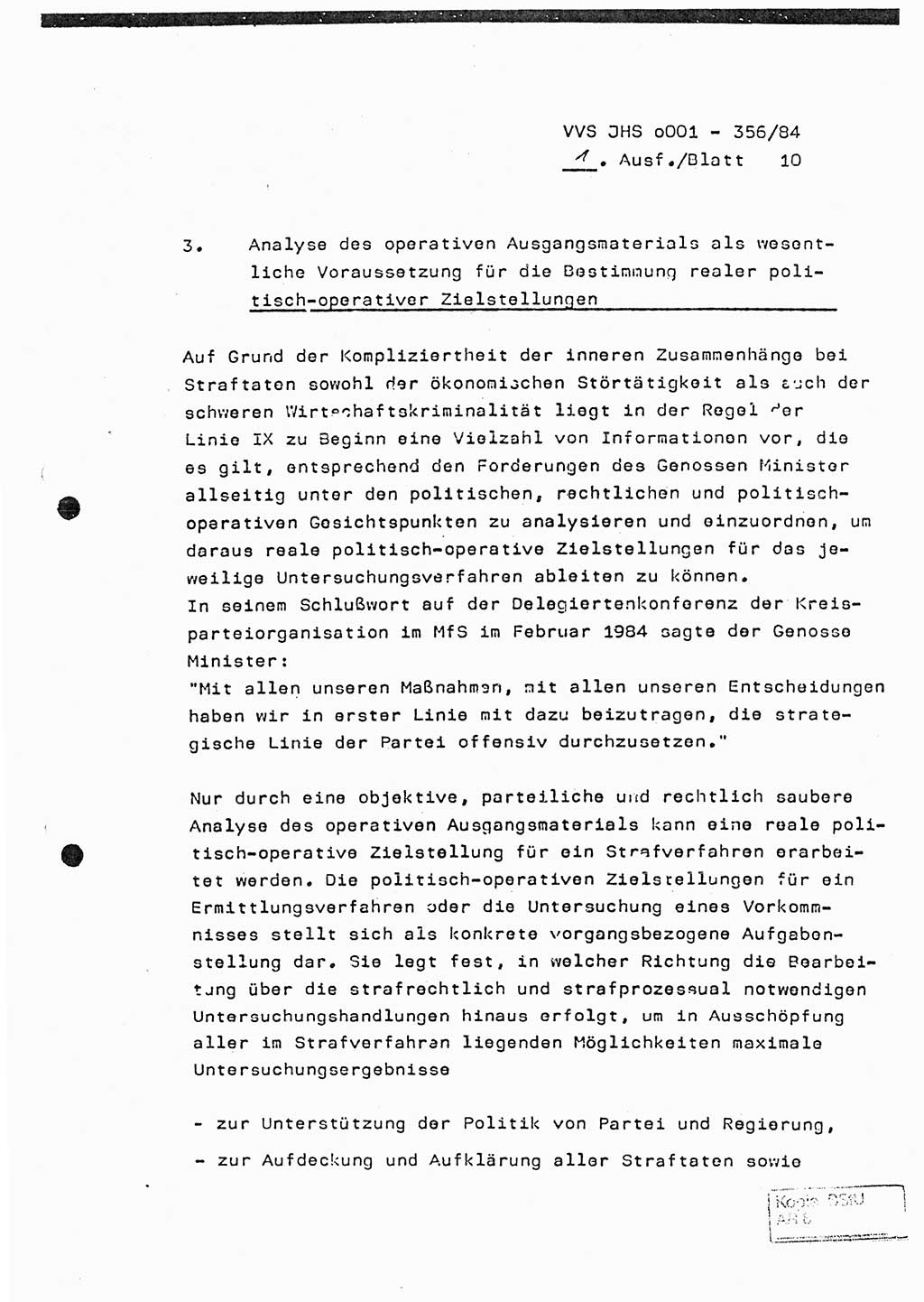 Diplomarbeit, Major Lutz Rahaus (HA Ⅸ/3), Ministerium für Staatssicherheit (MfS) [Deutsche Demokratische Republik (DDR)], Juristische Hochschule (JHS), Vertrauliche Verschlußsache (VVS) o001-356/84, Potsdam 1984, Seite 10 (Dipl.-Arb. MfS DDR JHS VVS o001-356/84 1984, S. 10)