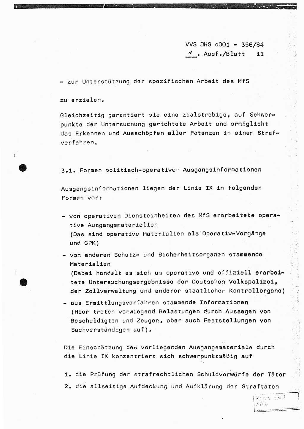 Diplomarbeit, Major Lutz Rahaus (HA Ⅸ/3), Ministerium für Staatssicherheit (MfS) [Deutsche Demokratische Republik (DDR)], Juristische Hochschule (JHS), Vertrauliche Verschlußsache (VVS) o001-356/84, Potsdam 1984, Seite 11 (Dipl.-Arb. MfS DDR JHS VVS o001-356/84 1984, S. 11)