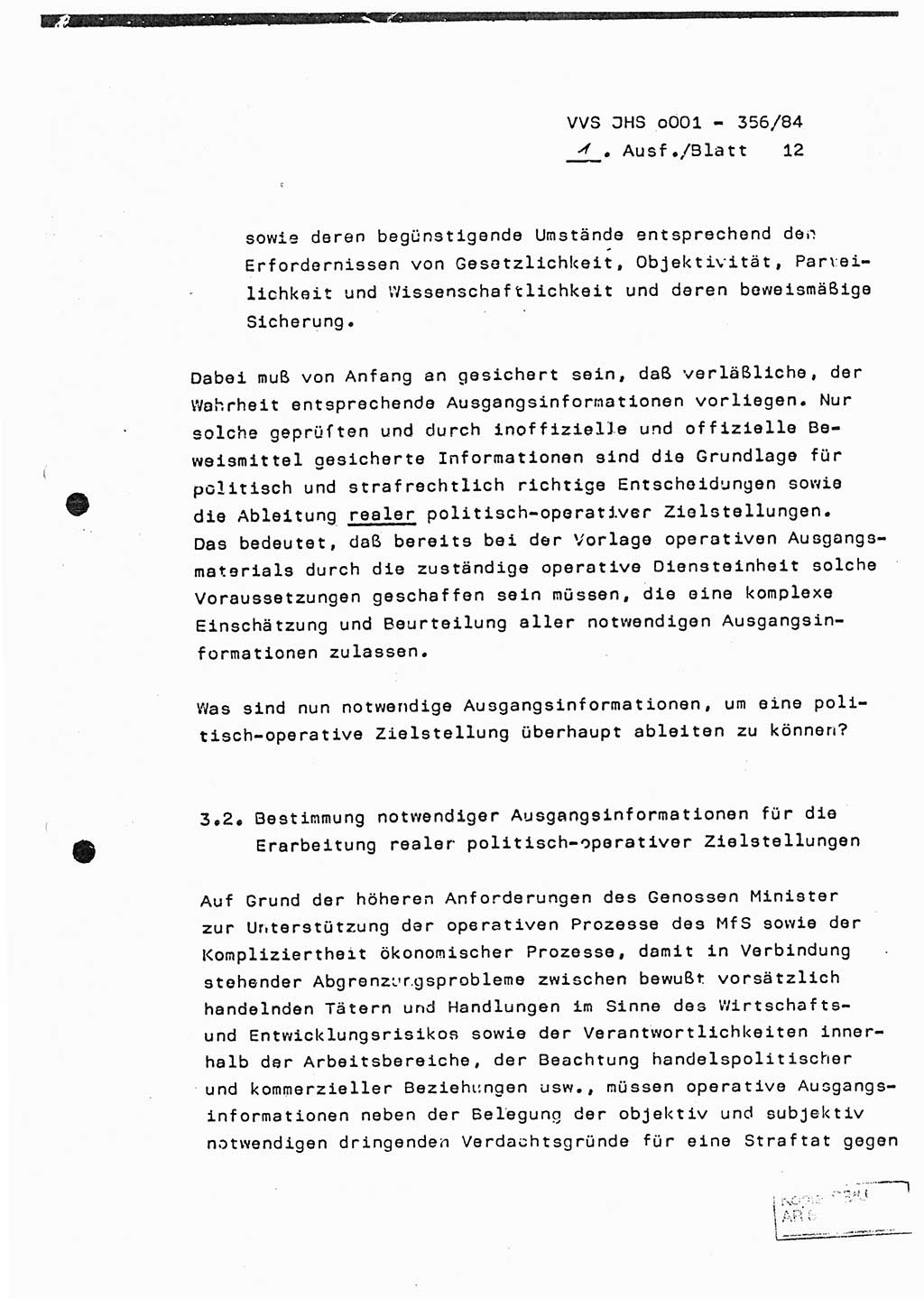 Diplomarbeit, Major Lutz Rahaus (HA Ⅸ/3), Ministerium für Staatssicherheit (MfS) [Deutsche Demokratische Republik (DDR)], Juristische Hochschule (JHS), Vertrauliche Verschlußsache (VVS) o001-356/84, Potsdam 1984, Seite 12 (Dipl.-Arb. MfS DDR JHS VVS o001-356/84 1984, S. 12)