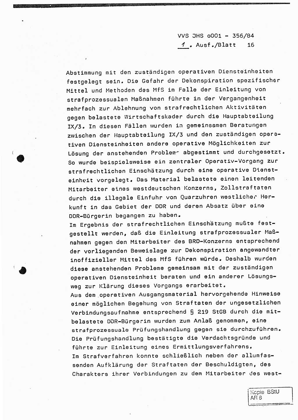 Diplomarbeit, Major Lutz Rahaus (HA Ⅸ/3), Ministerium für Staatssicherheit (MfS) [Deutsche Demokratische Republik (DDR)], Juristische Hochschule (JHS), Vertrauliche Verschlußsache (VVS) o001-356/84, Potsdam 1984, Seite 16 (Dipl.-Arb. MfS DDR JHS VVS o001-356/84 1984, S. 16)