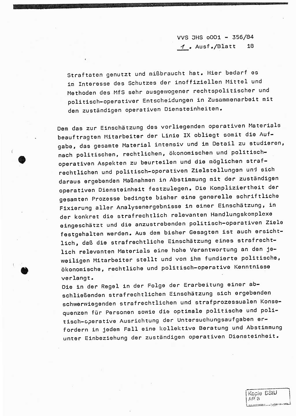 Diplomarbeit, Major Lutz Rahaus (HA Ⅸ/3), Ministerium für Staatssicherheit (MfS) [Deutsche Demokratische Republik (DDR)], Juristische Hochschule (JHS), Vertrauliche Verschlußsache (VVS) o001-356/84, Potsdam 1984, Seite 18 (Dipl.-Arb. MfS DDR JHS VVS o001-356/84 1984, S. 18)