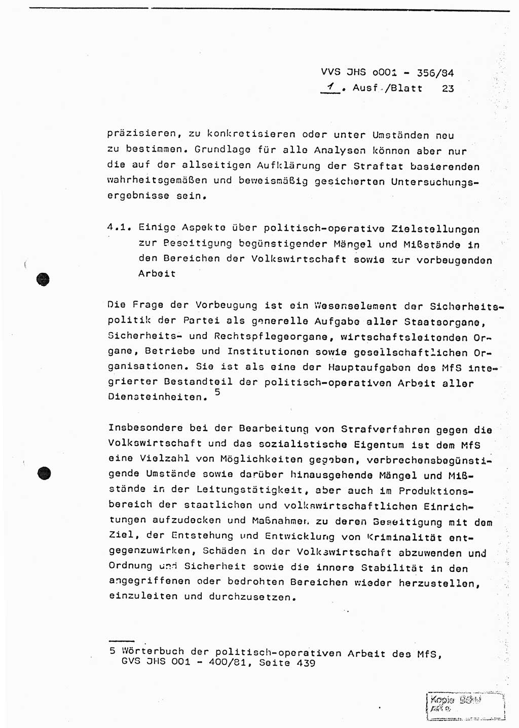 Diplomarbeit, Major Lutz Rahaus (HA Ⅸ/3), Ministerium für Staatssicherheit (MfS) [Deutsche Demokratische Republik (DDR)], Juristische Hochschule (JHS), Vertrauliche Verschlußsache (VVS) o001-356/84, Potsdam 1984, Seite 23 (Dipl.-Arb. MfS DDR JHS VVS o001-356/84 1984, S. 23)