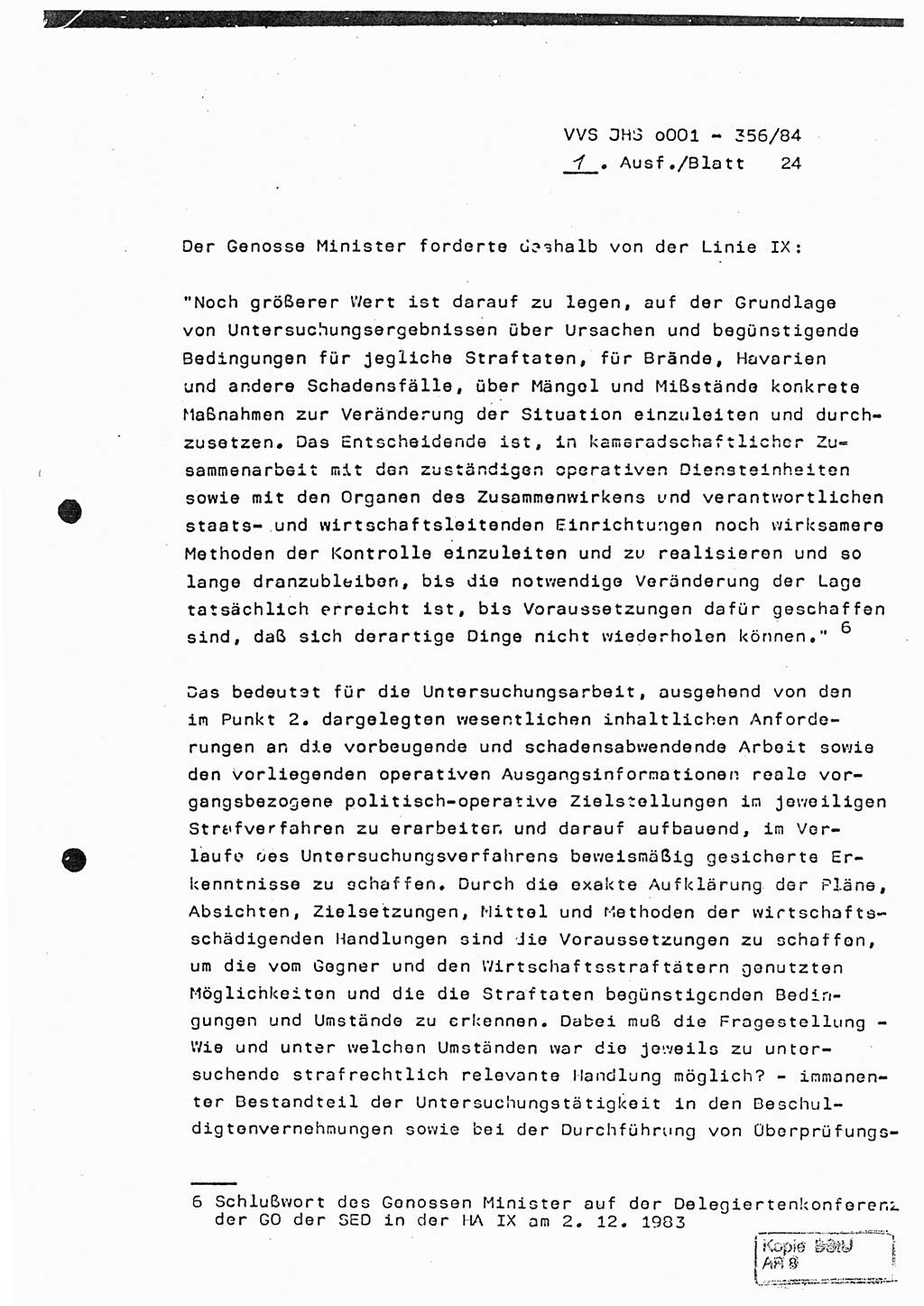Diplomarbeit, Major Lutz Rahaus (HA Ⅸ/3), Ministerium für Staatssicherheit (MfS) [Deutsche Demokratische Republik (DDR)], Juristische Hochschule (JHS), Vertrauliche Verschlußsache (VVS) o001-356/84, Potsdam 1984, Seite 24 (Dipl.-Arb. MfS DDR JHS VVS o001-356/84 1984, S. 24)