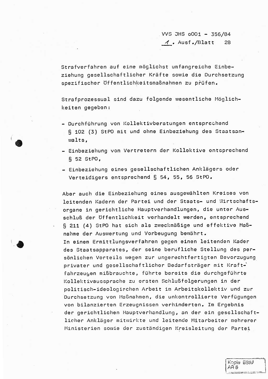 Diplomarbeit, Major Lutz Rahaus (HA Ⅸ/3), Ministerium für Staatssicherheit (MfS) [Deutsche Demokratische Republik (DDR)], Juristische Hochschule (JHS), Vertrauliche Verschlußsache (VVS) o001-356/84, Potsdam 1984, Seite 28 (Dipl.-Arb. MfS DDR JHS VVS o001-356/84 1984, S. 28)