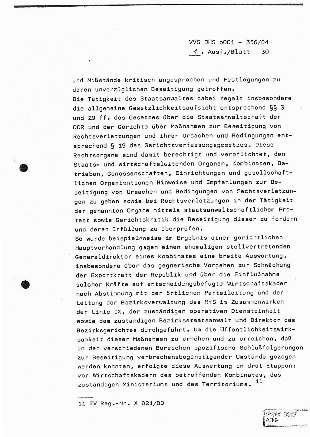 Diplomarbeit, Major Lutz Rahaus (HA Ⅸ/3), Ministerium für Staatssicherheit (MfS) [Deutsche Demokratische Republik (DDR)], Juristische Hochschule (JHS), Vertrauliche Verschlußsache (VVS) o001-356/84, Potsdam 1984, Seite 30 (Dipl.-Arb. MfS DDR JHS VVS o001-356/84 1984, S. 30)