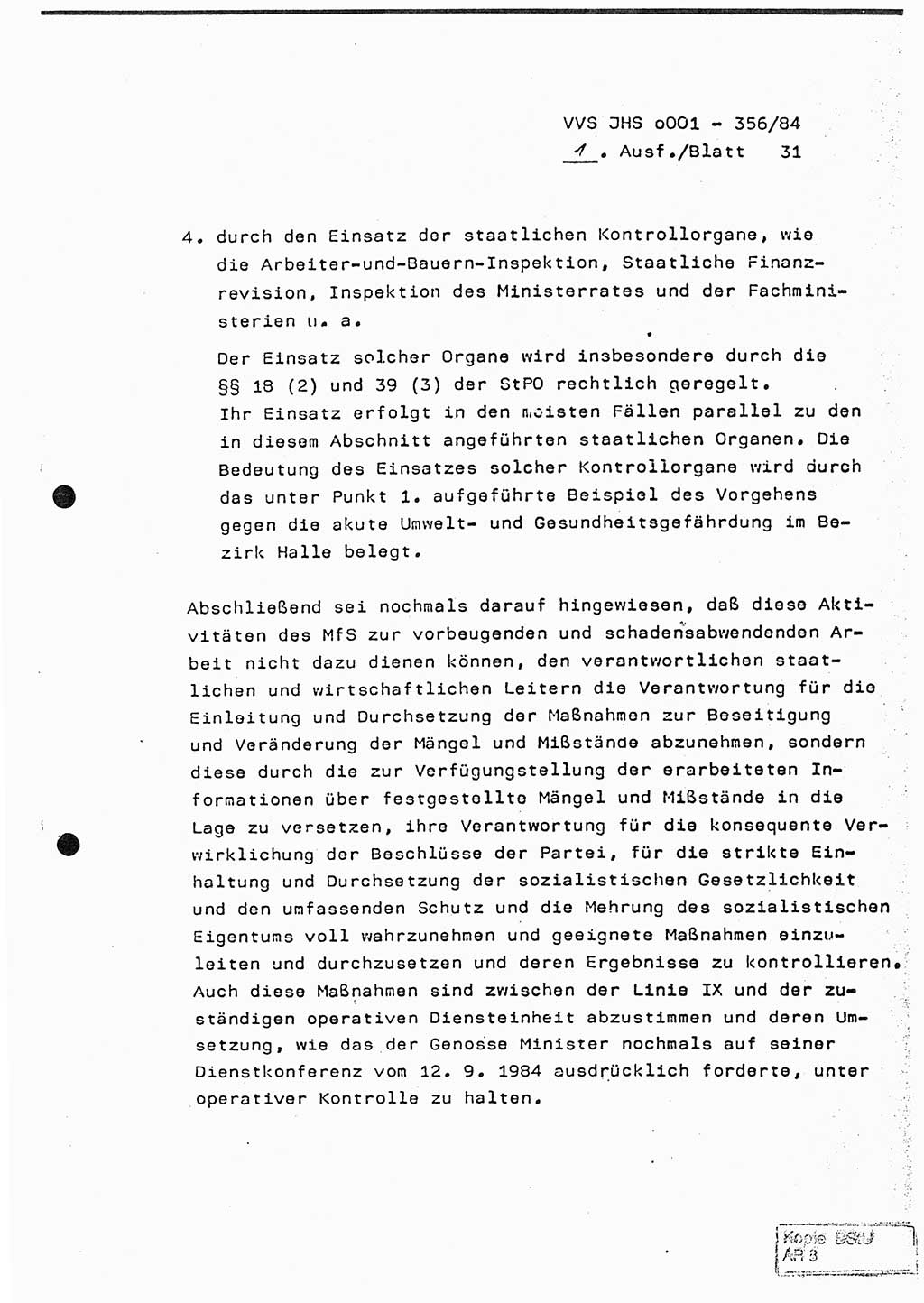 Diplomarbeit, Major Lutz Rahaus (HA Ⅸ/3), Ministerium für Staatssicherheit (MfS) [Deutsche Demokratische Republik (DDR)], Juristische Hochschule (JHS), Vertrauliche Verschlußsache (VVS) o001-356/84, Potsdam 1984, Seite 31 (Dipl.-Arb. MfS DDR JHS VVS o001-356/84 1984, S. 31)