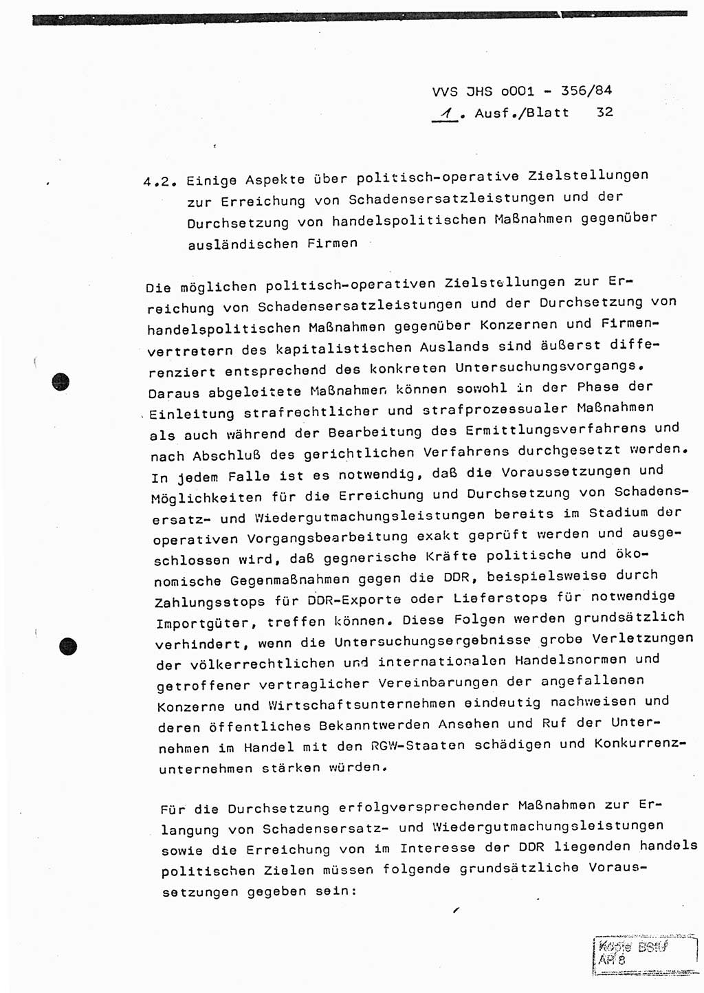 Diplomarbeit, Major Lutz Rahaus (HA Ⅸ/3), Ministerium für Staatssicherheit (MfS) [Deutsche Demokratische Republik (DDR)], Juristische Hochschule (JHS), Vertrauliche Verschlußsache (VVS) o001-356/84, Potsdam 1984, Seite 32 (Dipl.-Arb. MfS DDR JHS VVS o001-356/84 1984, S. 32)