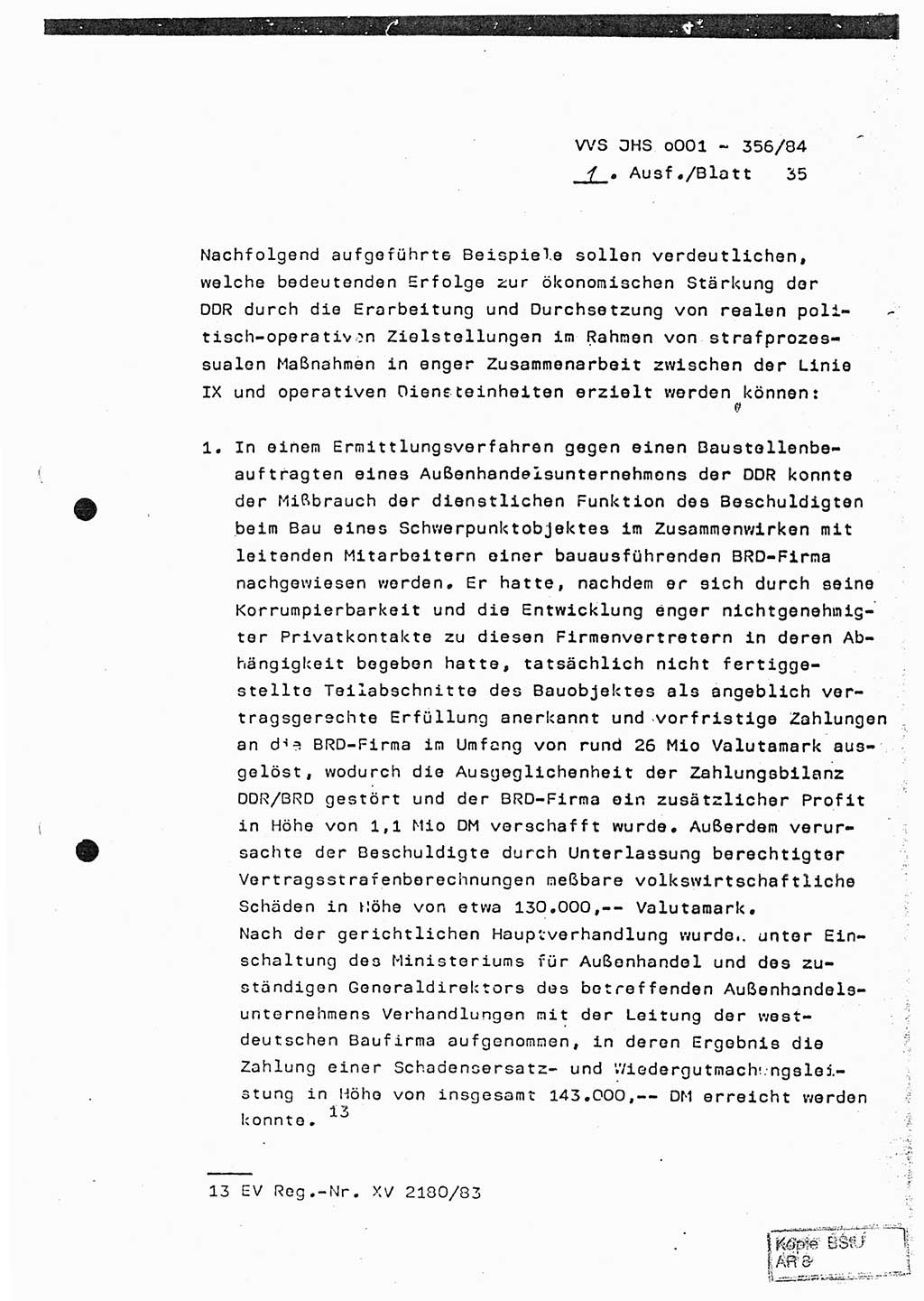 Diplomarbeit, Major Lutz Rahaus (HA Ⅸ/3), Ministerium für Staatssicherheit (MfS) [Deutsche Demokratische Republik (DDR)], Juristische Hochschule (JHS), Vertrauliche Verschlußsache (VVS) o001-356/84, Potsdam 1984, Seite 35 (Dipl.-Arb. MfS DDR JHS VVS o001-356/84 1984, S. 35)