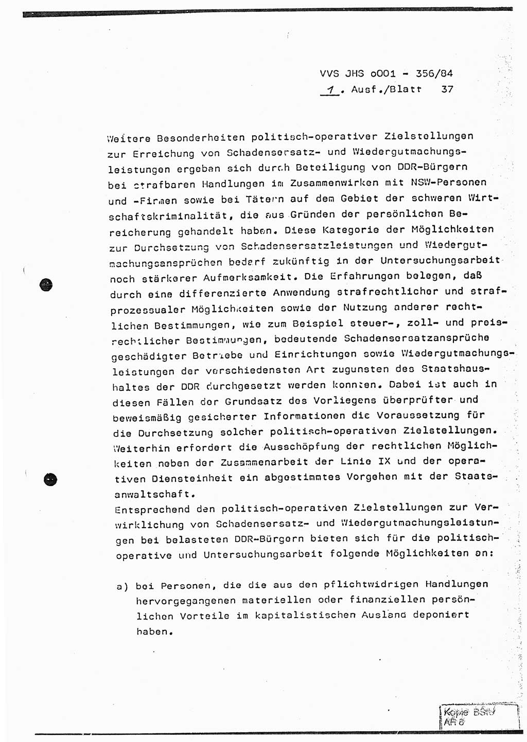 Diplomarbeit, Major Lutz Rahaus (HA Ⅸ/3), Ministerium für Staatssicherheit (MfS) [Deutsche Demokratische Republik (DDR)], Juristische Hochschule (JHS), Vertrauliche Verschlußsache (VVS) o001-356/84, Potsdam 1984, Seite 37 (Dipl.-Arb. MfS DDR JHS VVS o001-356/84 1984, S. 37)