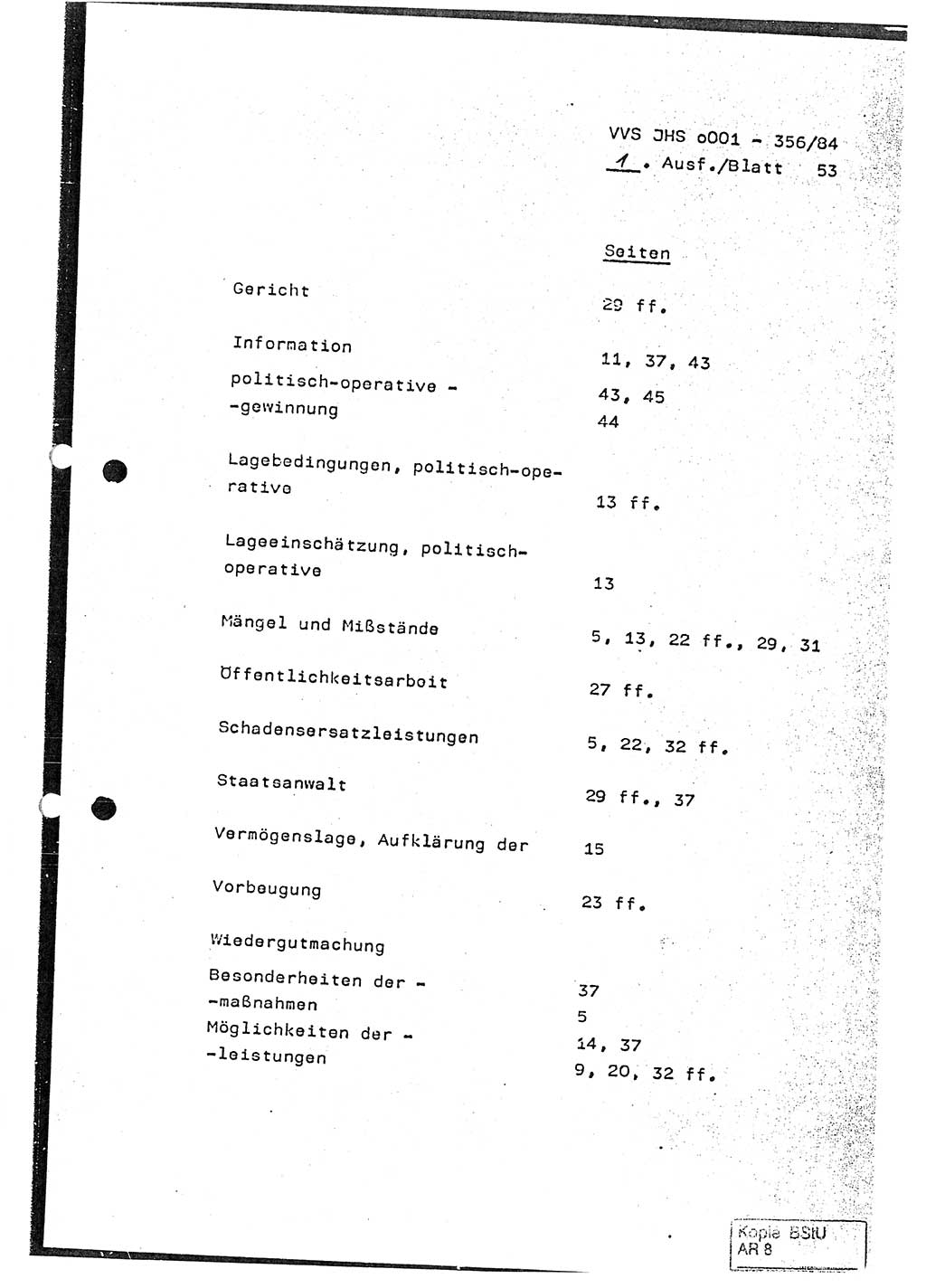 Diplomarbeit, Major Lutz Rahaus (HA Ⅸ/3), Ministerium für Staatssicherheit (MfS) [Deutsche Demokratische Republik (DDR)], Juristische Hochschule (JHS), Vertrauliche Verschlußsache (VVS) o001-356/84, Potsdam 1984, Seite 53 (Dipl.-Arb. MfS DDR JHS VVS o001-356/84 1984, S. 53)