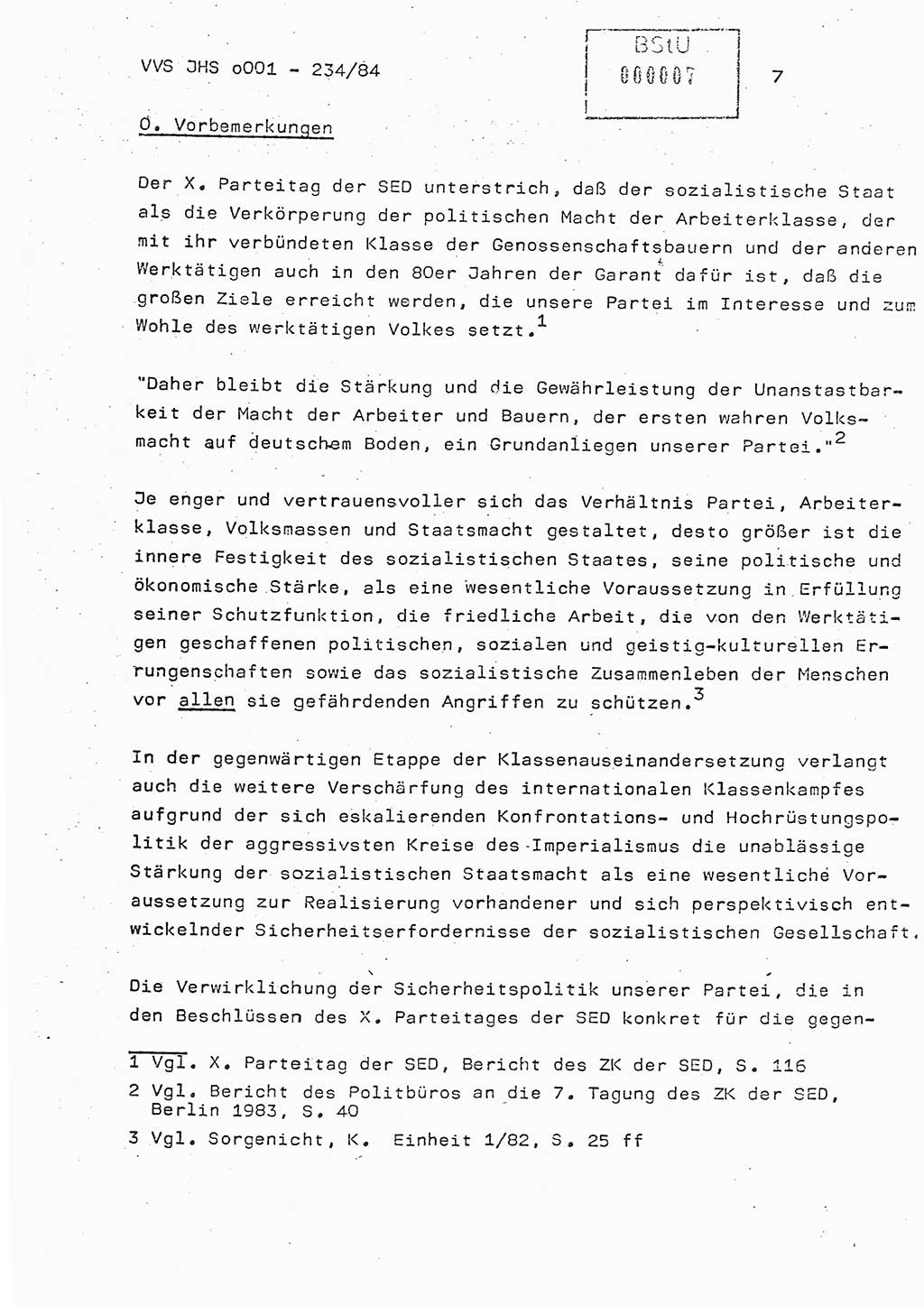 Dissertation Oberst Siegfried Rataizick (Abt. ⅩⅣ), Oberstleutnant Volkmar Heinz (Abt. ⅩⅣ), Oberstleutnant Werner Stein (HA Ⅸ), Hauptmann Heinz Conrad (JHS), Ministerium für Staatssicherheit (MfS) [Deutsche Demokratische Republik (DDR)], Juristische Hochschule (JHS), Vertrauliche Verschlußsache (VVS) o001-234/84, Potsdam 1984, Seite 7 (Diss. MfS DDR JHS VVS o001-234/84 1984, S. 7)