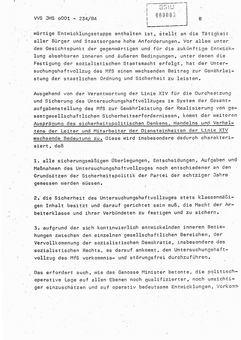 Dissertation Oberst Siegfried Rataizick (Abt. ⅩⅣ), Oberstleutnant Volkmar Heinz (Abt. ⅩⅣ), Oberstleutnant Werner Stein (HA Ⅸ), Hauptmann Heinz Conrad (JHS), Ministerium für Staatssicherheit (MfS) [Deutsche Demokratische Republik (DDR)], Juristische Hochschule (JHS), Vertrauliche Verschlußsache (VVS) o001-234/84, Potsdam 1984, Seite 8 (Diss. MfS DDR JHS VVS o001-234/84 1984, S. 8)