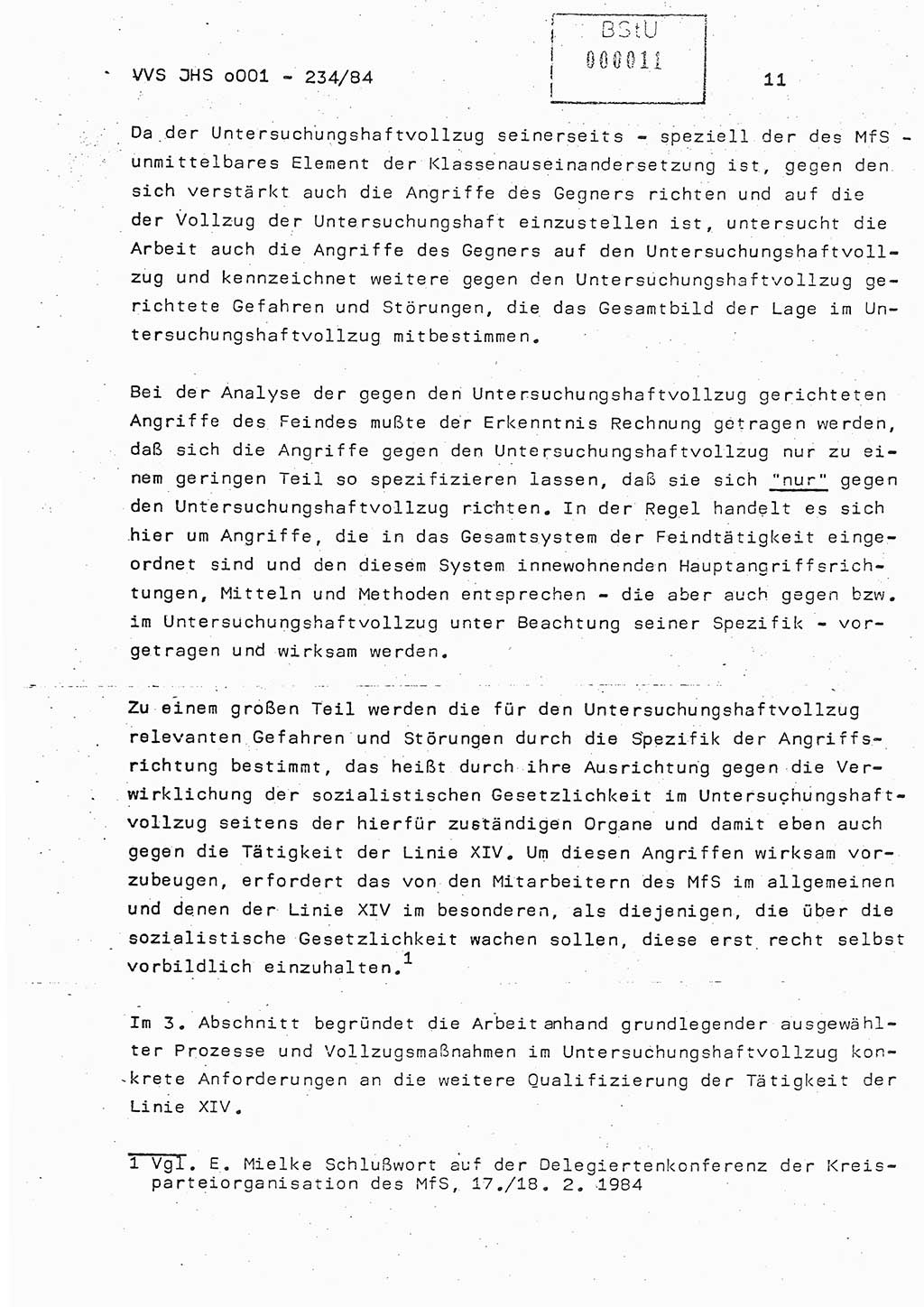 Dissertation Oberst Siegfried Rataizick (Abt. ⅩⅣ), Oberstleutnant Volkmar Heinz (Abt. ⅩⅣ), Oberstleutnant Werner Stein (HA Ⅸ), Hauptmann Heinz Conrad (JHS), Ministerium für Staatssicherheit (MfS) [Deutsche Demokratische Republik (DDR)], Juristische Hochschule (JHS), Vertrauliche Verschlußsache (VVS) o001-234/84, Potsdam 1984, Seite 11 (Diss. MfS DDR JHS VVS o001-234/84 1984, S. 11)