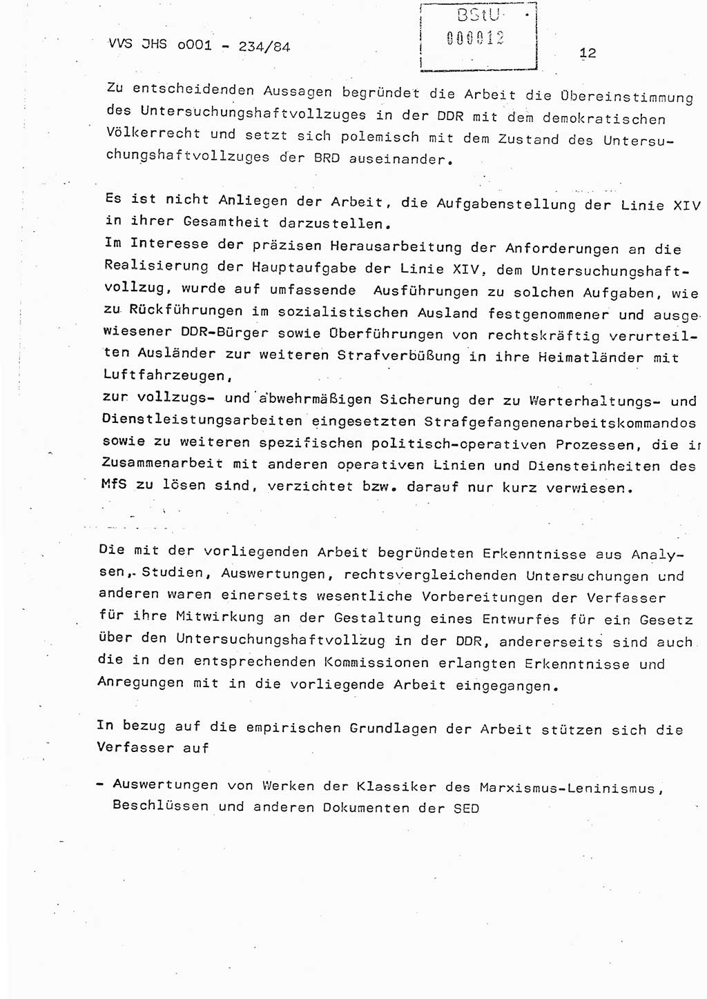 Dissertation Oberst Siegfried Rataizick (Abt. ⅩⅣ), Oberstleutnant Volkmar Heinz (Abt. ⅩⅣ), Oberstleutnant Werner Stein (HA Ⅸ), Hauptmann Heinz Conrad (JHS), Ministerium für Staatssicherheit (MfS) [Deutsche Demokratische Republik (DDR)], Juristische Hochschule (JHS), Vertrauliche Verschlußsache (VVS) o001-234/84, Potsdam 1984, Seite 12 (Diss. MfS DDR JHS VVS o001-234/84 1984, S. 12)