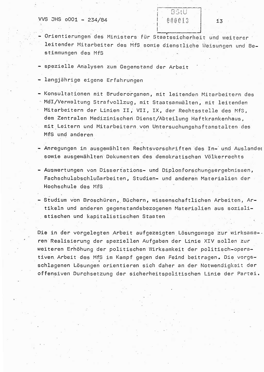 Dissertation Oberst Siegfried Rataizick (Abt. ⅩⅣ), Oberstleutnant Volkmar Heinz (Abt. ⅩⅣ), Oberstleutnant Werner Stein (HA Ⅸ), Hauptmann Heinz Conrad (JHS), Ministerium für Staatssicherheit (MfS) [Deutsche Demokratische Republik (DDR)], Juristische Hochschule (JHS), Vertrauliche Verschlußsache (VVS) o001-234/84, Potsdam 1984, Seite 13 (Diss. MfS DDR JHS VVS o001-234/84 1984, S. 13)