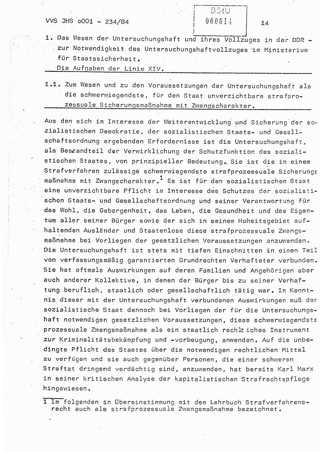 Dissertation Oberst Siegfried Rataizick (Abt. ⅩⅣ), Oberstleutnant Volkmar Heinz (Abt. ⅩⅣ), Oberstleutnant Werner Stein (HA Ⅸ), Hauptmann Heinz Conrad (JHS), Ministerium für Staatssicherheit (MfS) [Deutsche Demokratische Republik (DDR)], Juristische Hochschule (JHS), Vertrauliche Verschlußsache (VVS) o001-234/84, Potsdam 1984, Seite 14 (Diss. MfS DDR JHS VVS o001-234/84 1984, S. 14)