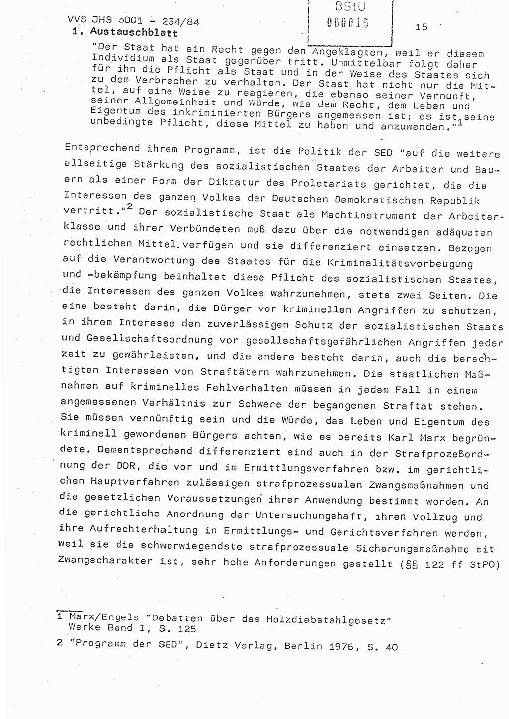 Dissertation Oberst Siegfried Rataizick (Abt. ⅩⅣ), Oberstleutnant Volkmar Heinz (Abt. ⅩⅣ), Oberstleutnant Werner Stein (HA Ⅸ), Hauptmann Heinz Conrad (JHS), Ministerium für Staatssicherheit (MfS) [Deutsche Demokratische Republik (DDR)], Juristische Hochschule (JHS), Vertrauliche Verschlußsache (VVS) o001-234/84, Potsdam 1984, Seite 15 (Diss. MfS DDR JHS VVS o001-234/84 1984, S. 15)