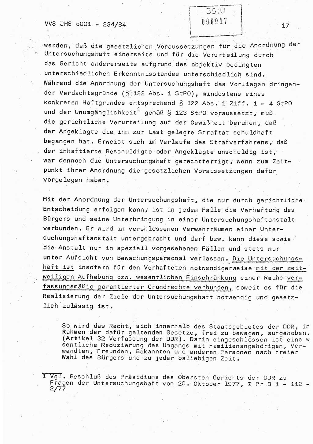 Dissertation Oberst Siegfried Rataizick (Abt. ⅩⅣ), Oberstleutnant Volkmar Heinz (Abt. ⅩⅣ), Oberstleutnant Werner Stein (HA Ⅸ), Hauptmann Heinz Conrad (JHS), Ministerium für Staatssicherheit (MfS) [Deutsche Demokratische Republik (DDR)], Juristische Hochschule (JHS), Vertrauliche Verschlußsache (VVS) o001-234/84, Potsdam 1984, Seite 17 (Diss. MfS DDR JHS VVS o001-234/84 1984, S. 17)