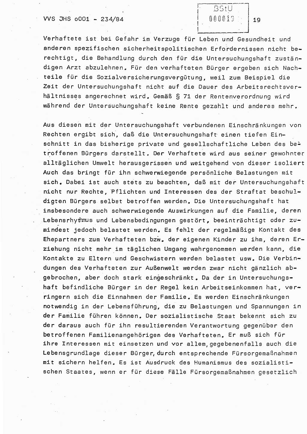Dissertation Oberst Siegfried Rataizick (Abt. ⅩⅣ), Oberstleutnant Volkmar Heinz (Abt. ⅩⅣ), Oberstleutnant Werner Stein (HA Ⅸ), Hauptmann Heinz Conrad (JHS), Ministerium für Staatssicherheit (MfS) [Deutsche Demokratische Republik (DDR)], Juristische Hochschule (JHS), Vertrauliche Verschlußsache (VVS) o001-234/84, Potsdam 1984, Seite 19 (Diss. MfS DDR JHS VVS o001-234/84 1984, S. 19)