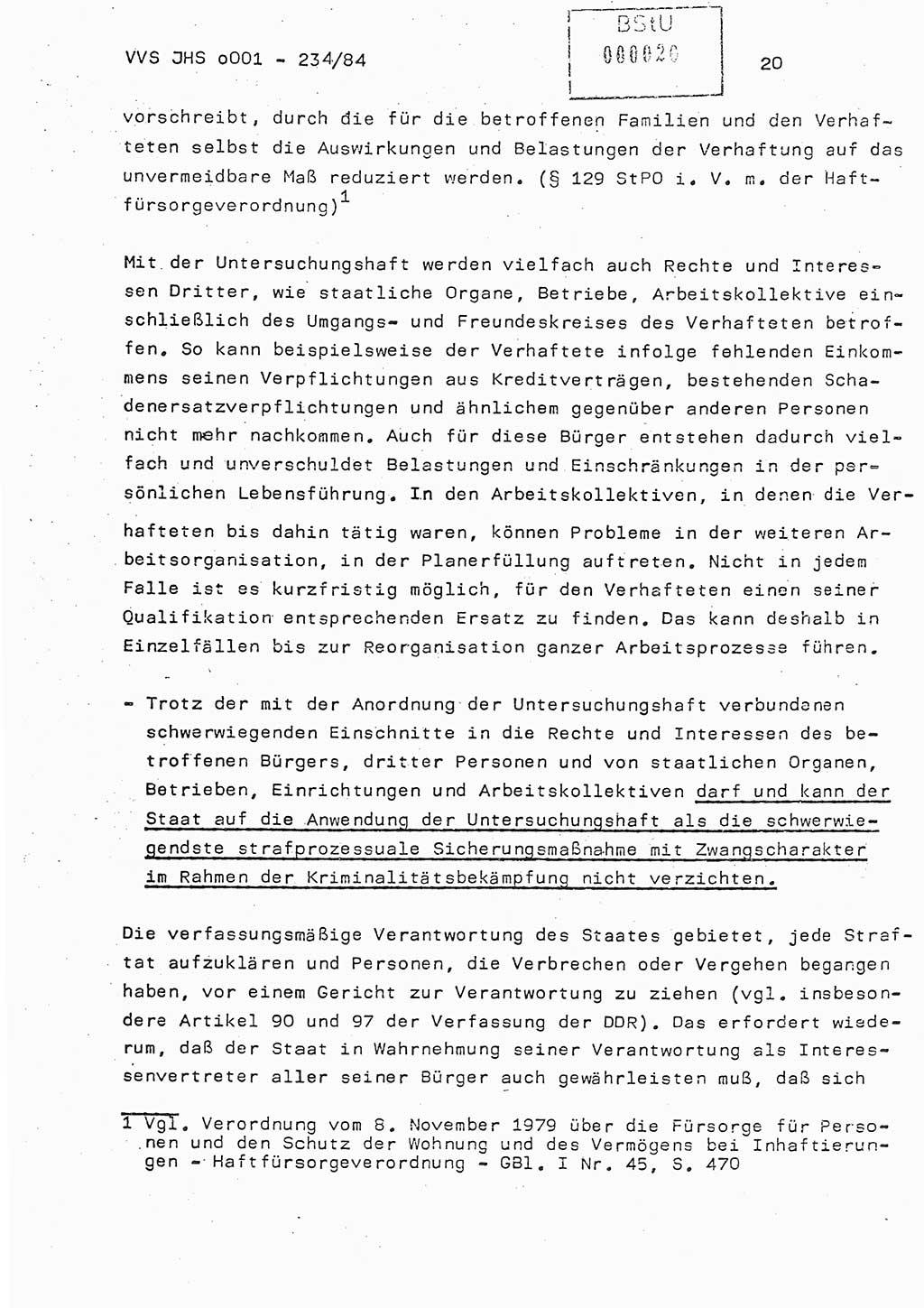 Dissertation Oberst Siegfried Rataizick (Abt. ⅩⅣ), Oberstleutnant Volkmar Heinz (Abt. ⅩⅣ), Oberstleutnant Werner Stein (HA Ⅸ), Hauptmann Heinz Conrad (JHS), Ministerium für Staatssicherheit (MfS) [Deutsche Demokratische Republik (DDR)], Juristische Hochschule (JHS), Vertrauliche Verschlußsache (VVS) o001-234/84, Potsdam 1984, Seite 20 (Diss. MfS DDR JHS VVS o001-234/84 1984, S. 20)