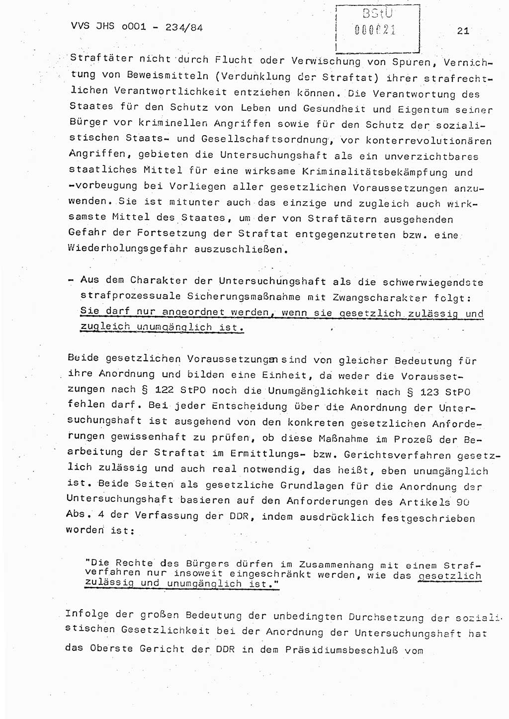 Dissertation Oberst Siegfried Rataizick (Abt. ⅩⅣ), Oberstleutnant Volkmar Heinz (Abt. ⅩⅣ), Oberstleutnant Werner Stein (HA Ⅸ), Hauptmann Heinz Conrad (JHS), Ministerium für Staatssicherheit (MfS) [Deutsche Demokratische Republik (DDR)], Juristische Hochschule (JHS), Vertrauliche Verschlußsache (VVS) o001-234/84, Potsdam 1984, Seite 21 (Diss. MfS DDR JHS VVS o001-234/84 1984, S. 21)
