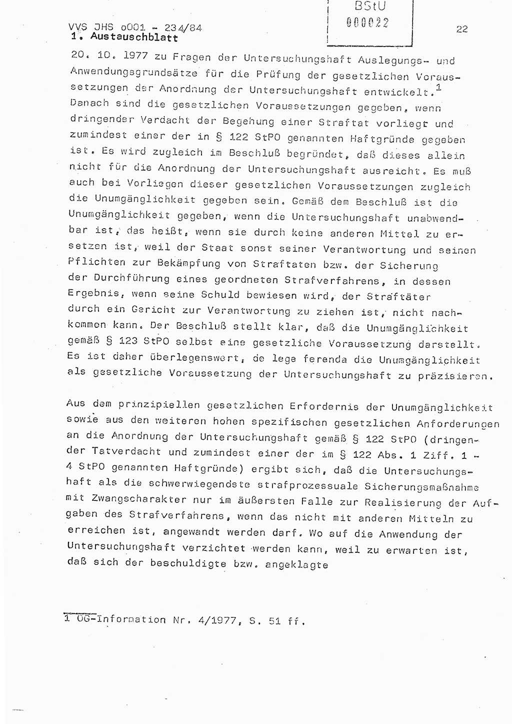 Dissertation Oberst Siegfried Rataizick (Abt. ⅩⅣ), Oberstleutnant Volkmar Heinz (Abt. ⅩⅣ), Oberstleutnant Werner Stein (HA Ⅸ), Hauptmann Heinz Conrad (JHS), Ministerium für Staatssicherheit (MfS) [Deutsche Demokratische Republik (DDR)], Juristische Hochschule (JHS), Vertrauliche Verschlußsache (VVS) o001-234/84, Potsdam 1984, Seite 22 (Diss. MfS DDR JHS VVS o001-234/84 1984, S. 22)