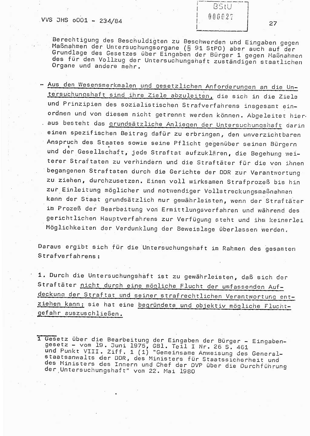 Dissertation Oberst Siegfried Rataizick (Abt. ⅩⅣ), Oberstleutnant Volkmar Heinz (Abt. ⅩⅣ), Oberstleutnant Werner Stein (HA Ⅸ), Hauptmann Heinz Conrad (JHS), Ministerium für Staatssicherheit (MfS) [Deutsche Demokratische Republik (DDR)], Juristische Hochschule (JHS), Vertrauliche Verschlußsache (VVS) o001-234/84, Potsdam 1984, Seite 27 (Diss. MfS DDR JHS VVS o001-234/84 1984, S. 27)