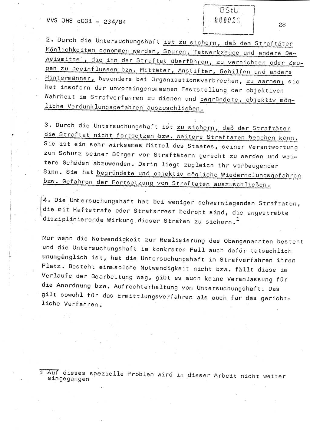 Dissertation Oberst Siegfried Rataizick (Abt. ⅩⅣ), Oberstleutnant Volkmar Heinz (Abt. ⅩⅣ), Oberstleutnant Werner Stein (HA Ⅸ), Hauptmann Heinz Conrad (JHS), Ministerium für Staatssicherheit (MfS) [Deutsche Demokratische Republik (DDR)], Juristische Hochschule (JHS), Vertrauliche Verschlußsache (VVS) o001-234/84, Potsdam 1984, Seite 28 (Diss. MfS DDR JHS VVS o001-234/84 1984, S. 28)