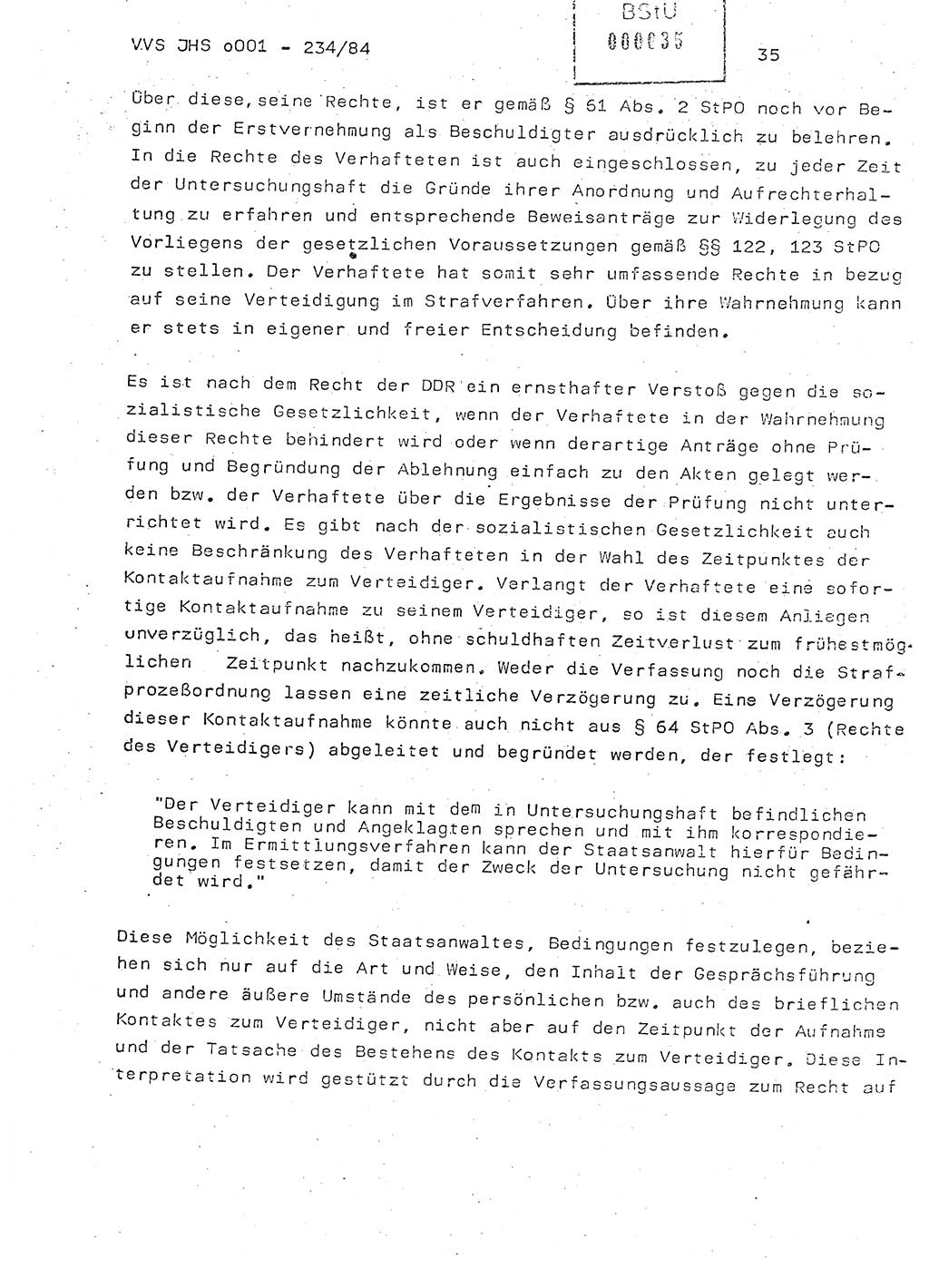Dissertation Oberst Siegfried Rataizick (Abt. ⅩⅣ), Oberstleutnant Volkmar Heinz (Abt. ⅩⅣ), Oberstleutnant Werner Stein (HA Ⅸ), Hauptmann Heinz Conrad (JHS), Ministerium für Staatssicherheit (MfS) [Deutsche Demokratische Republik (DDR)], Juristische Hochschule (JHS), Vertrauliche Verschlußsache (VVS) o001-234/84, Potsdam 1984, Seite 35 (Diss. MfS DDR JHS VVS o001-234/84 1984, S. 35)