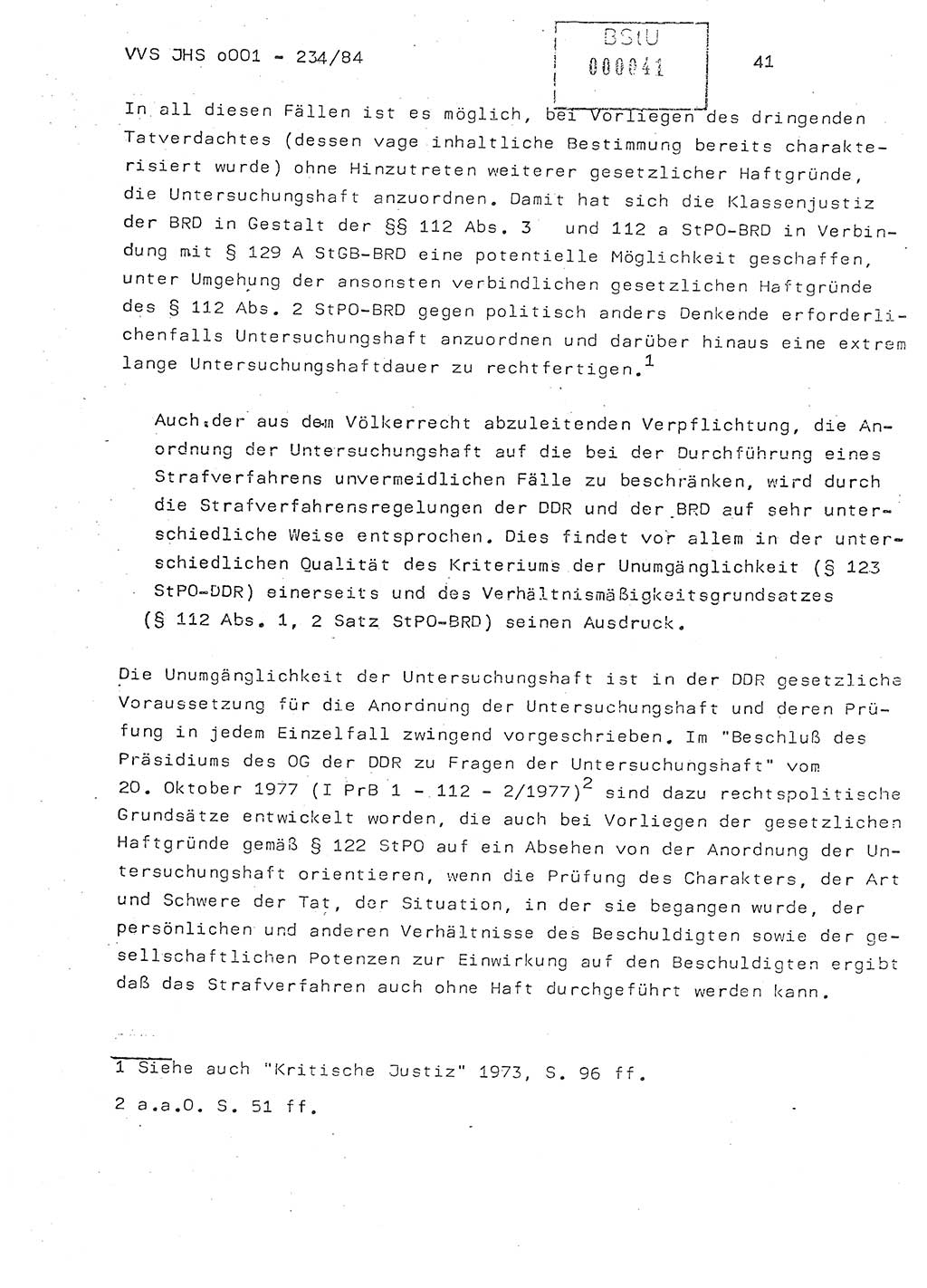 Dissertation Oberst Siegfried Rataizick (Abt. ⅩⅣ), Oberstleutnant Volkmar Heinz (Abt. ⅩⅣ), Oberstleutnant Werner Stein (HA Ⅸ), Hauptmann Heinz Conrad (JHS), Ministerium für Staatssicherheit (MfS) [Deutsche Demokratische Republik (DDR)], Juristische Hochschule (JHS), Vertrauliche Verschlußsache (VVS) o001-234/84, Potsdam 1984, Seite 41 (Diss. MfS DDR JHS VVS o001-234/84 1984, S. 41)